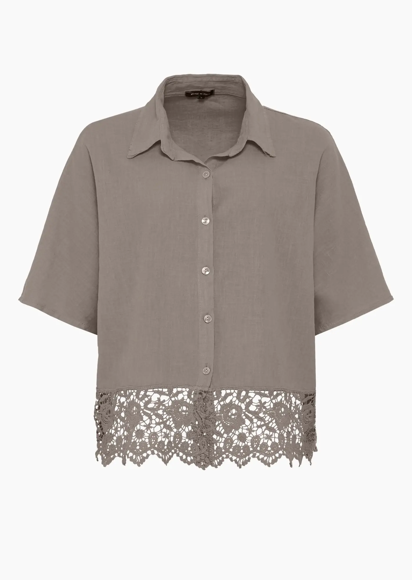 Leinenmixbluse mit Häkeldetails, fango