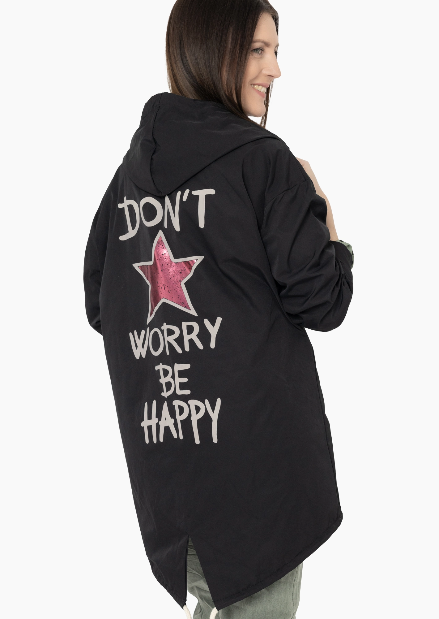 Jacke mit Statementprint, schwarz