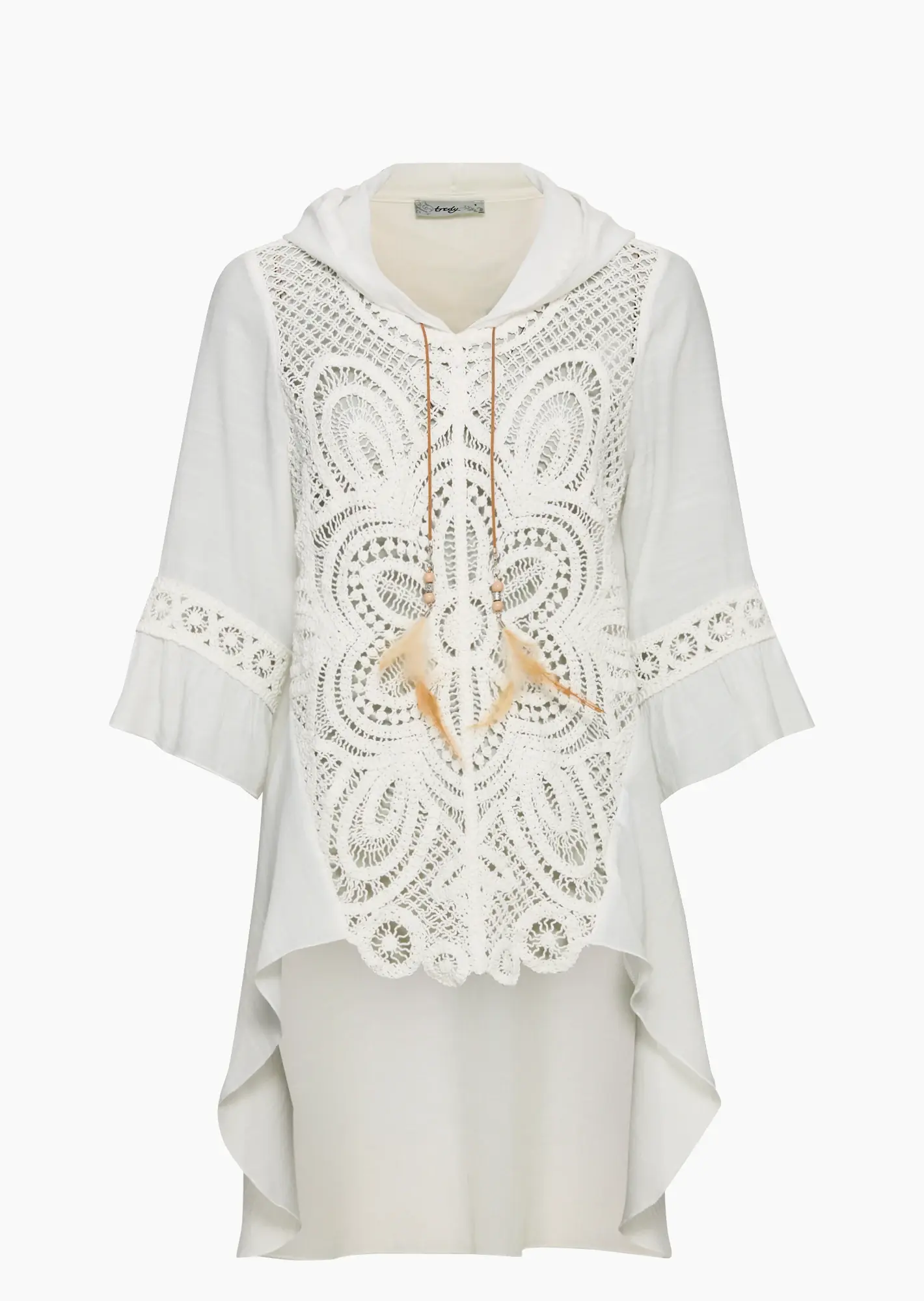 transparente Tunika mit Crochet, offwhite