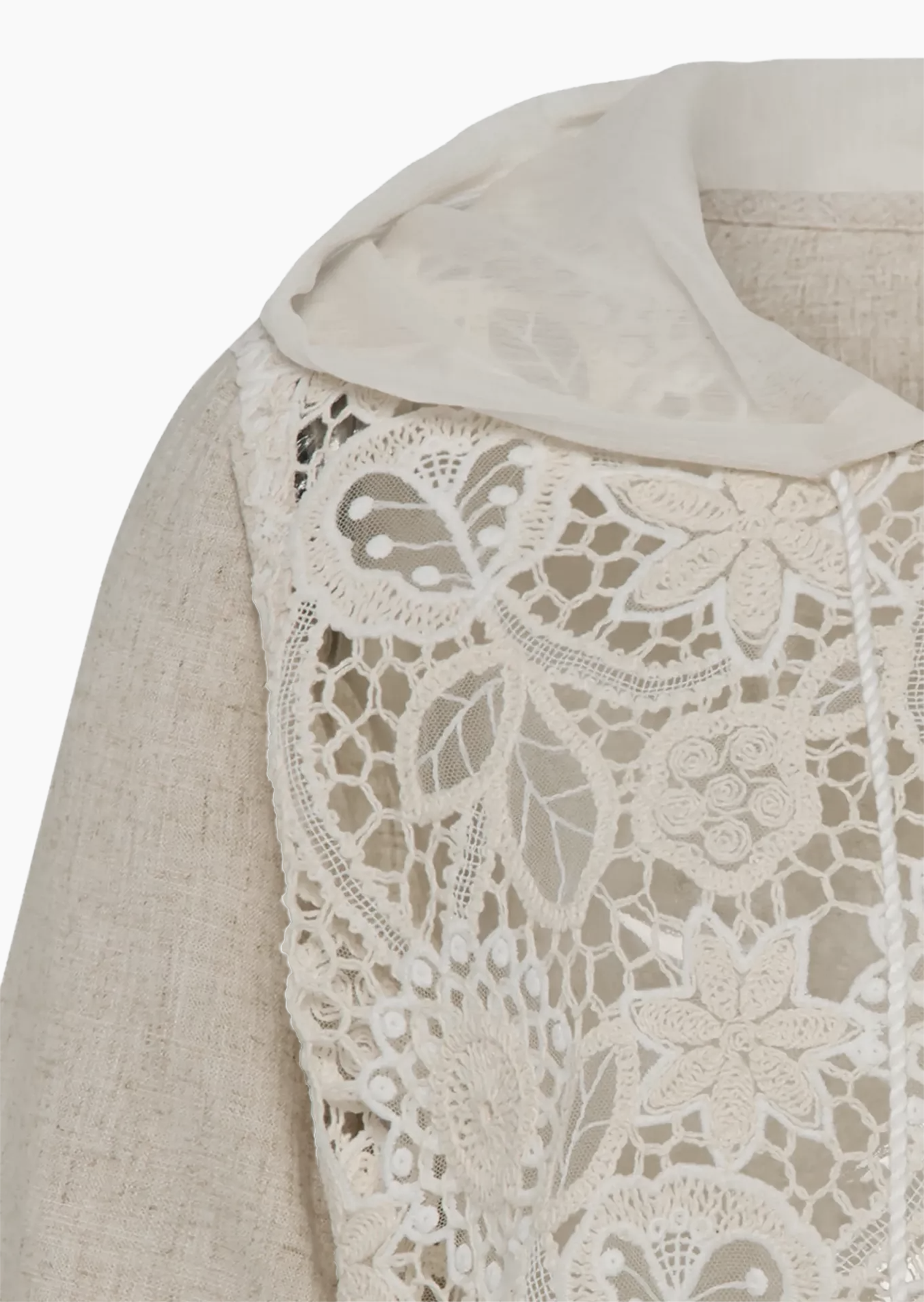 Bluse im Leinenmix mit Häkelspitze, sand-melange