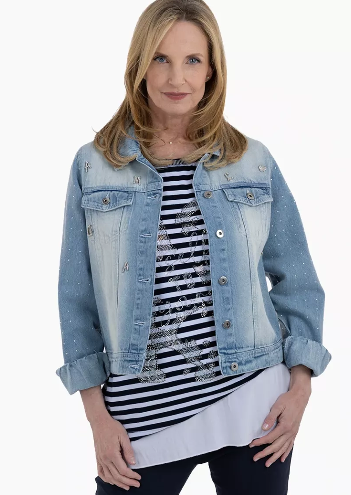 Jeansjacke 'GLAM' mit Glitzereffekten, light blue denim