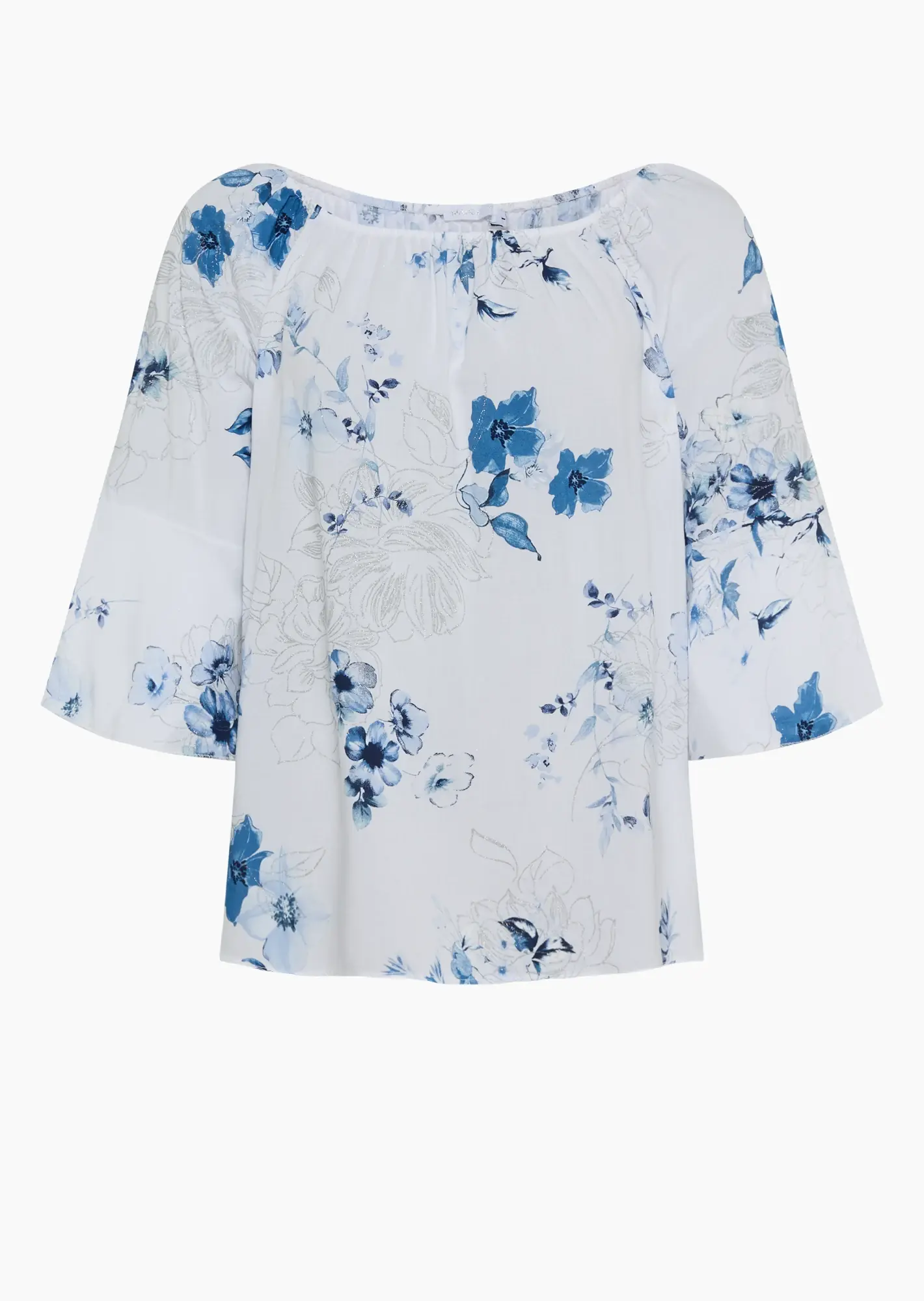 Bluse in A-Linie floral, weiß