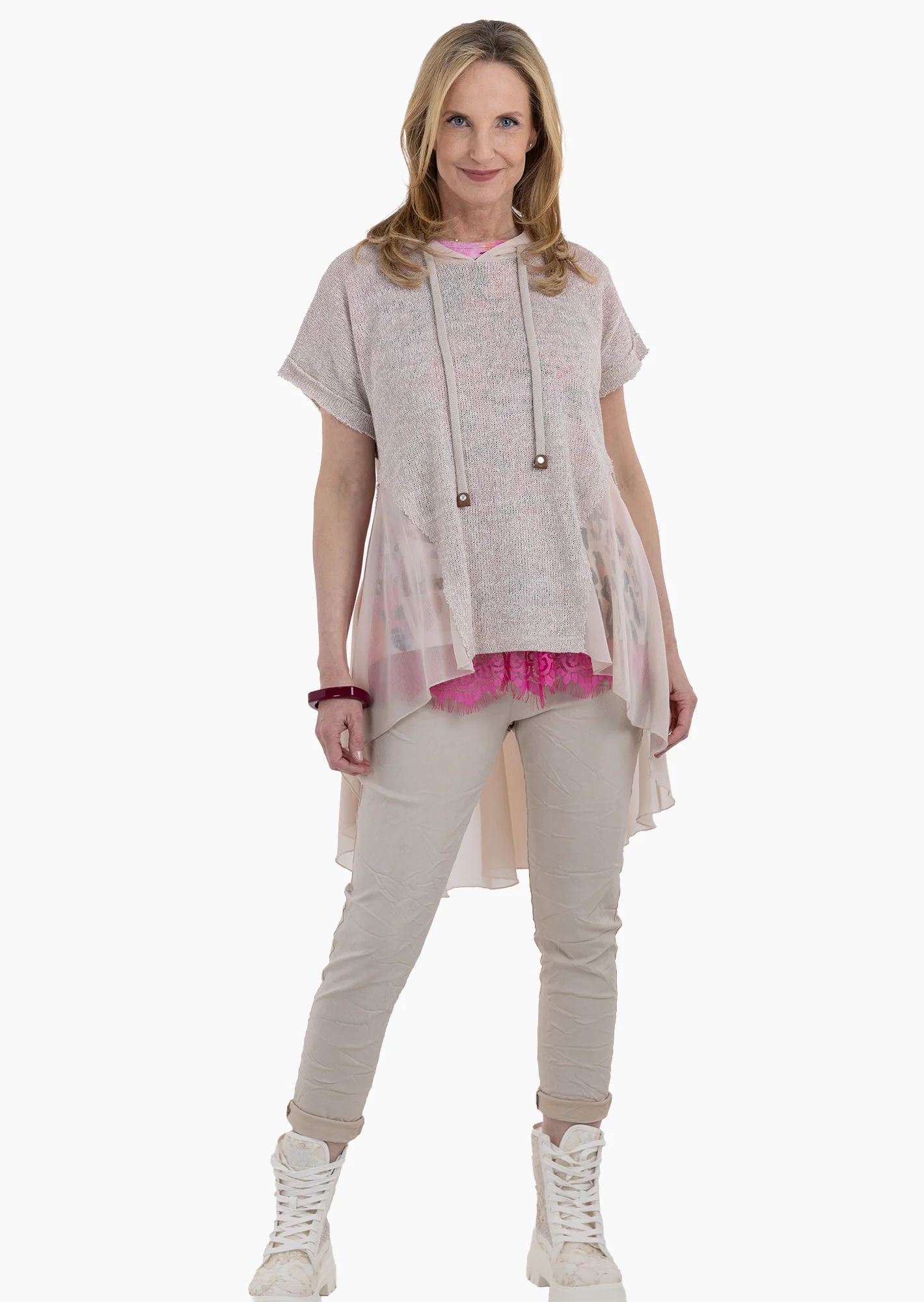 ausgefallenes Strickshirt im Lagenlook, crema