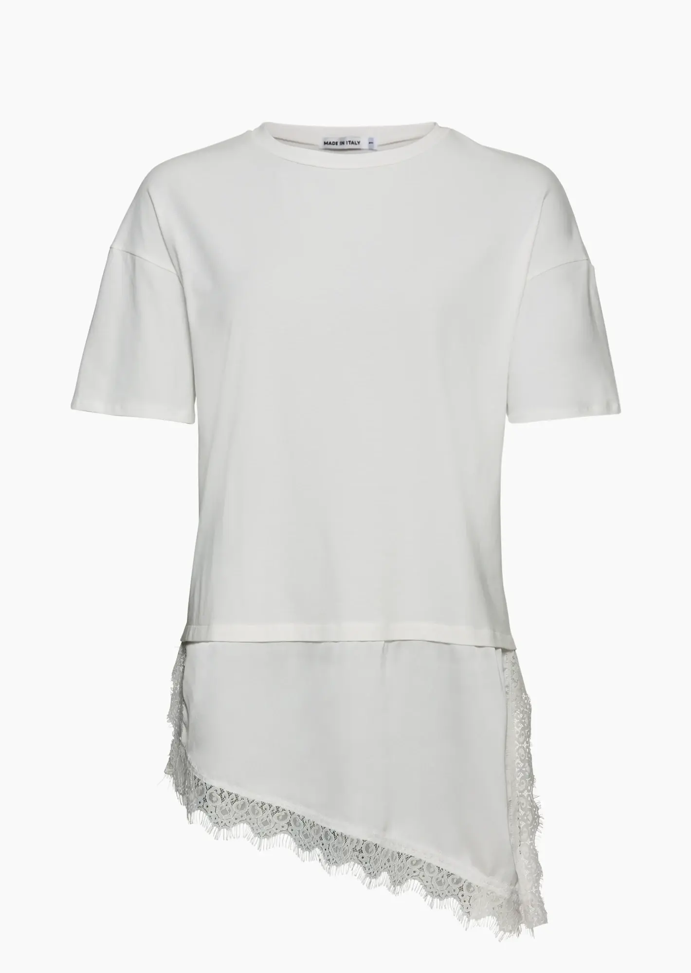 Shirt mit asymmetrischem Spitzensaum, weiß
