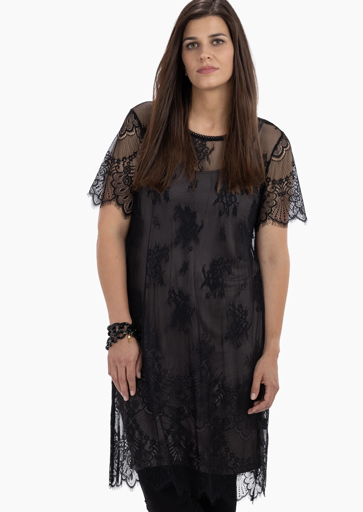 Edles Spitzenkleid, schwarz-taupe