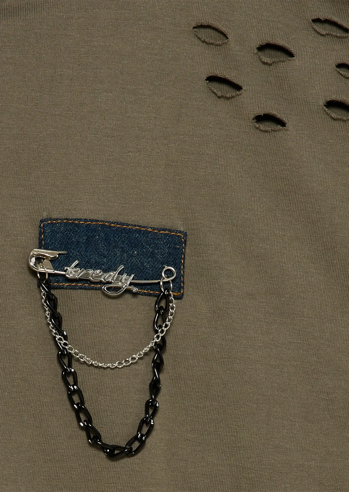 Shirt mit Denim & Loch-Optik, oliv
