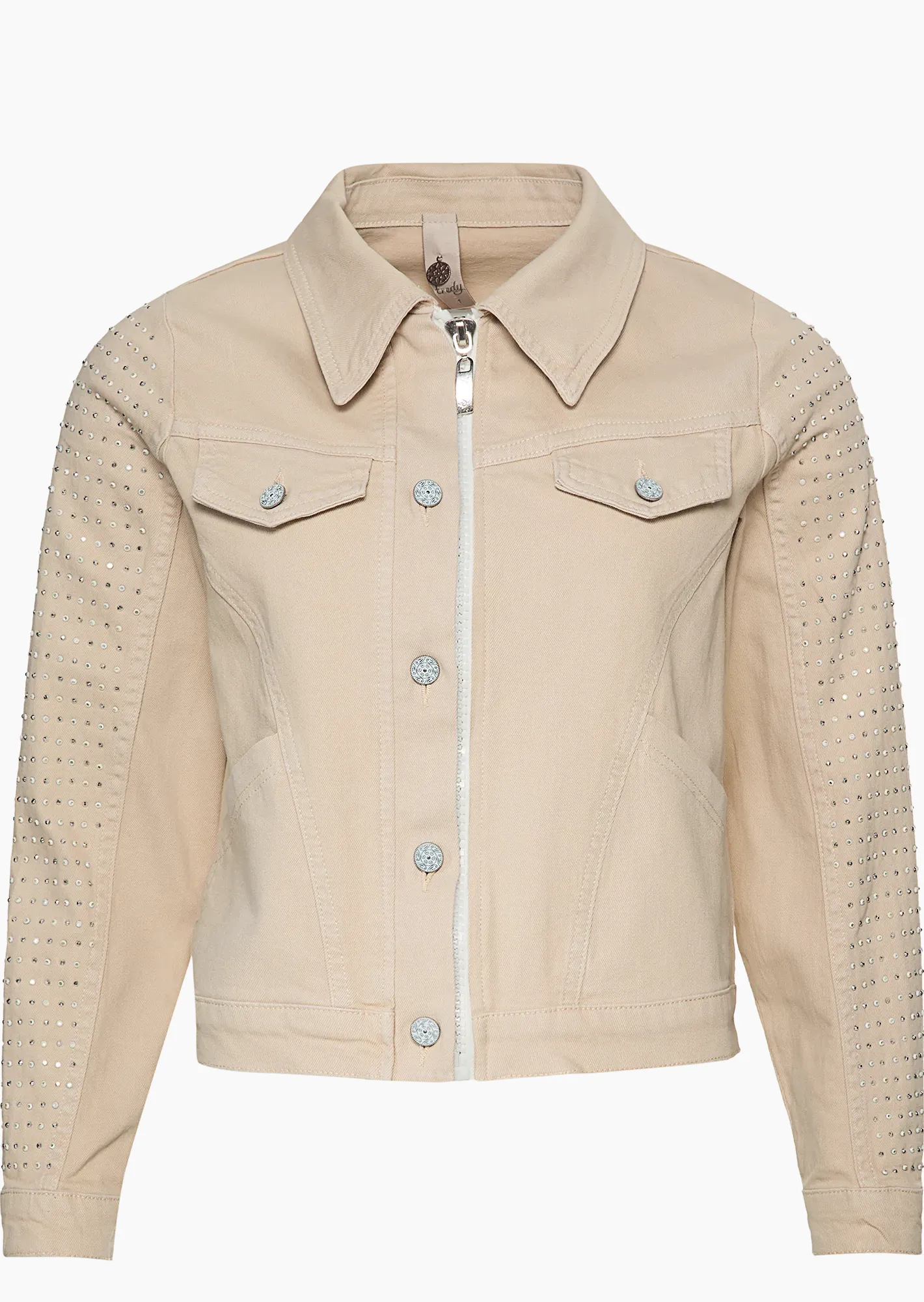 Jeansjacke mit Ziersteinen, sand