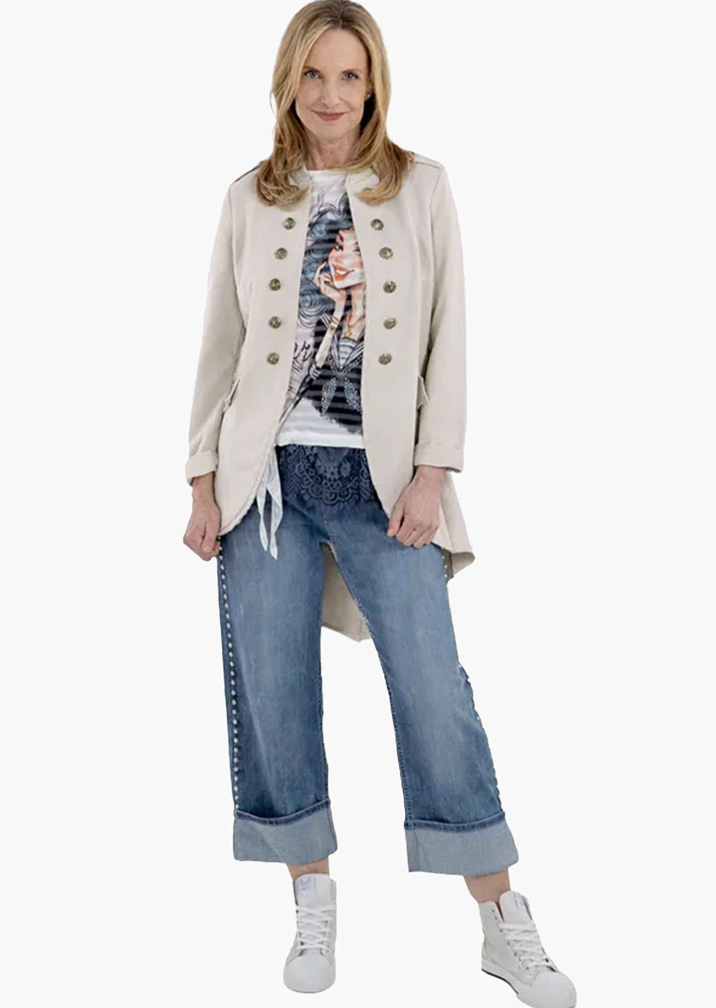 Blazer im Military-Style, crema
