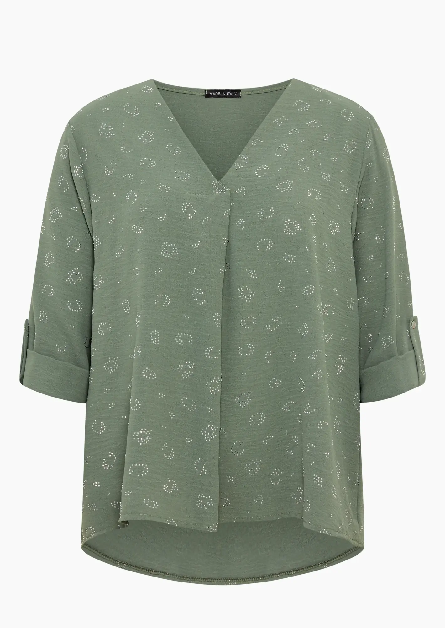 Bluse mit Ziersteinleomuster, khaki