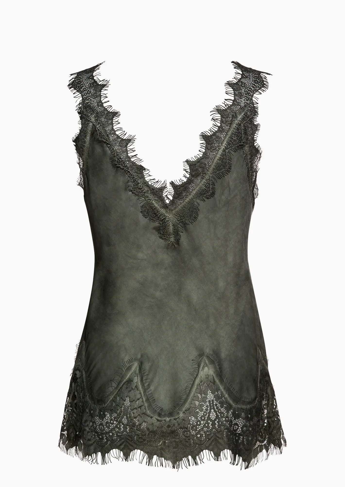 Top aus Viskose-Satin, khaki