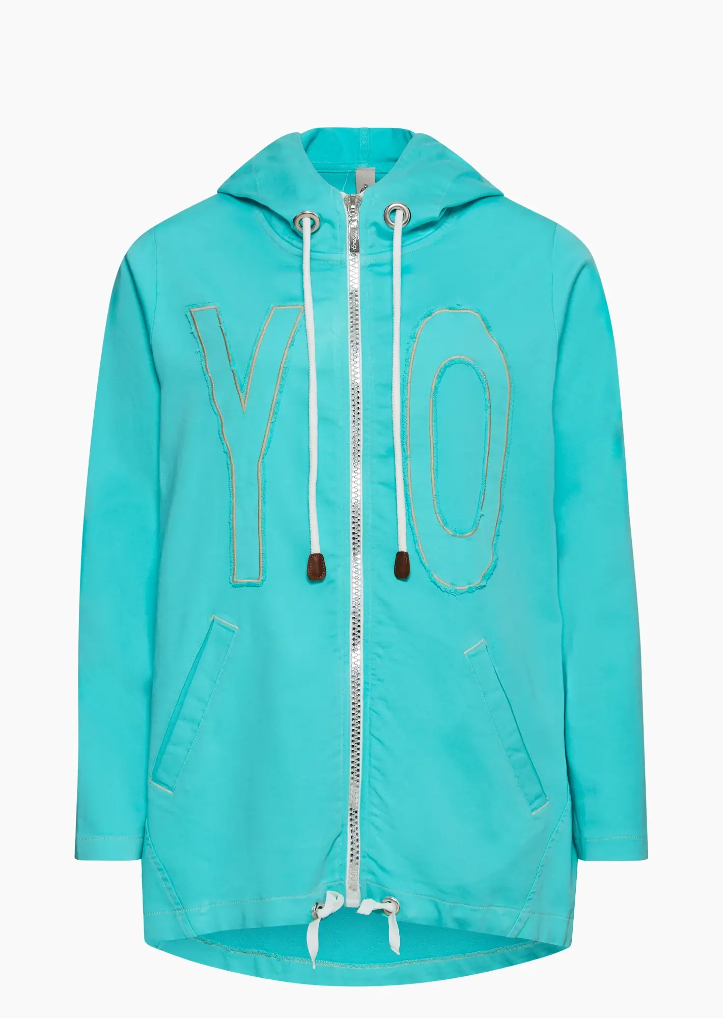Jacke mit Statement, türkis