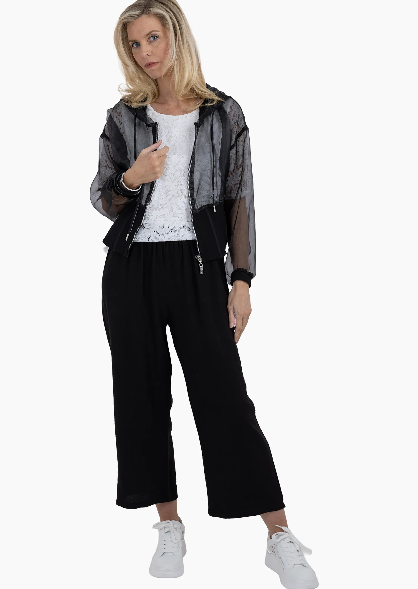 Jacke aus glänzendem Organza, schwarz