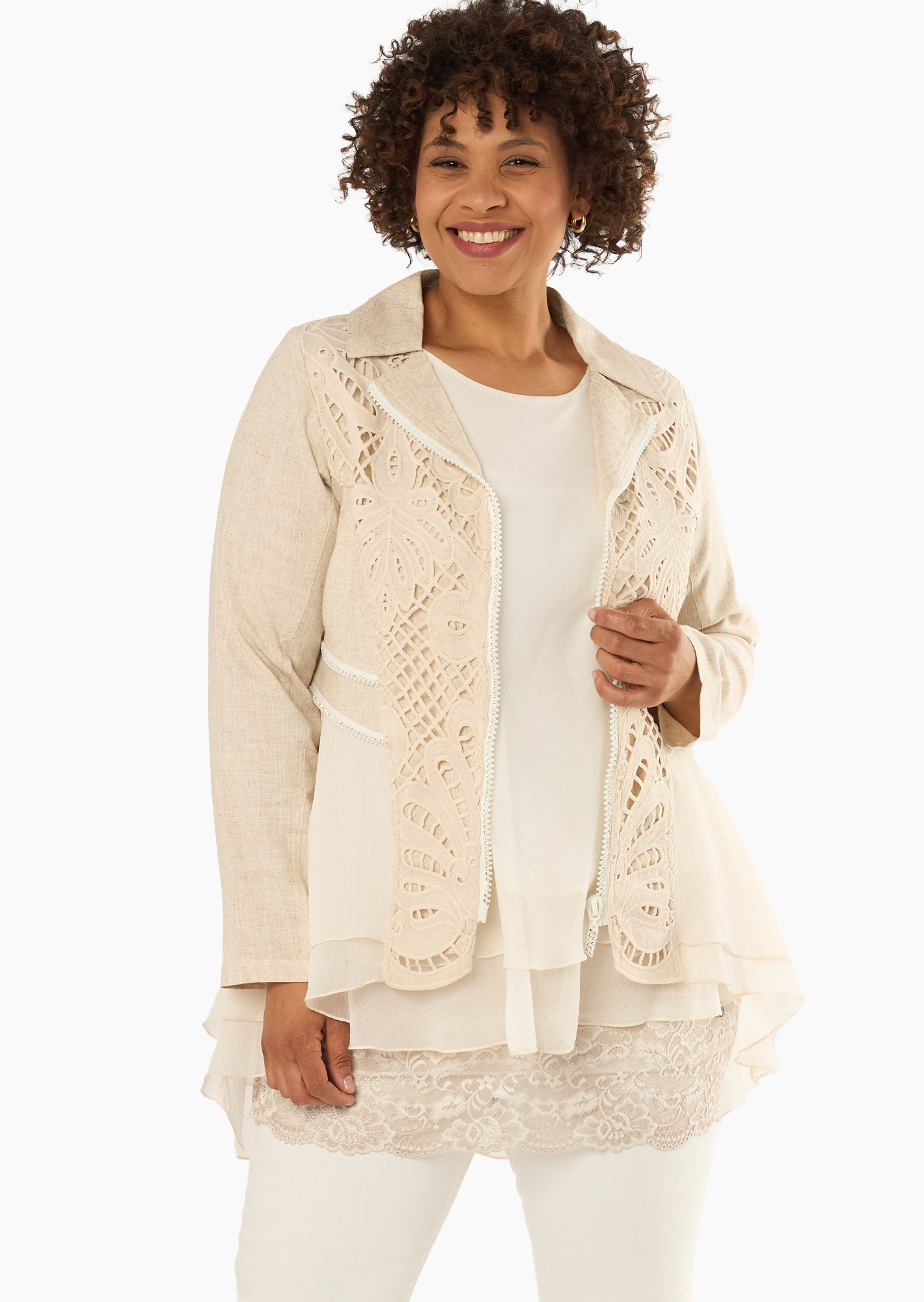 Blazer mit Häkeldetails & Ziersteinen, sand-melange