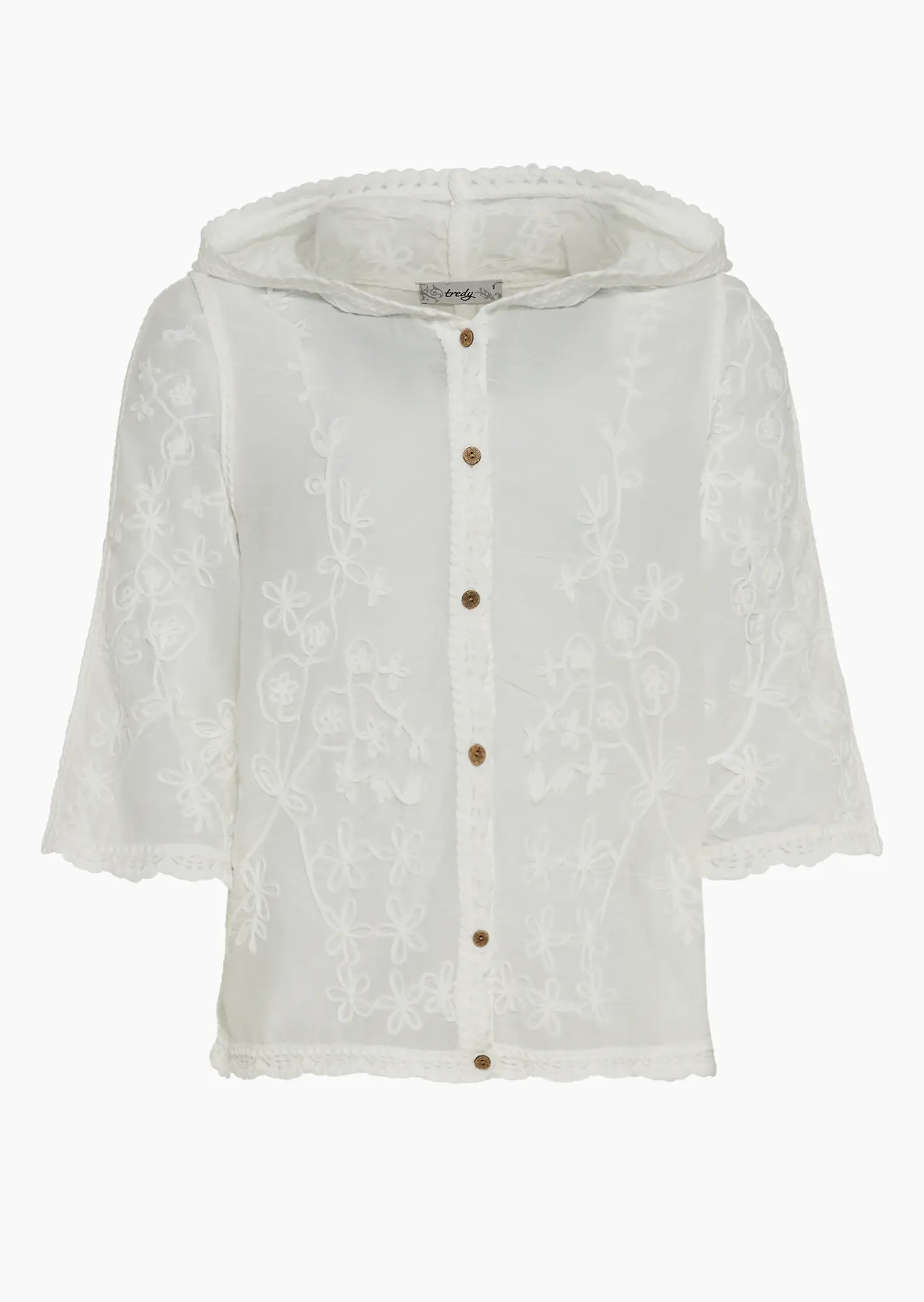 Bluse mit floraler Stickerei, weiss