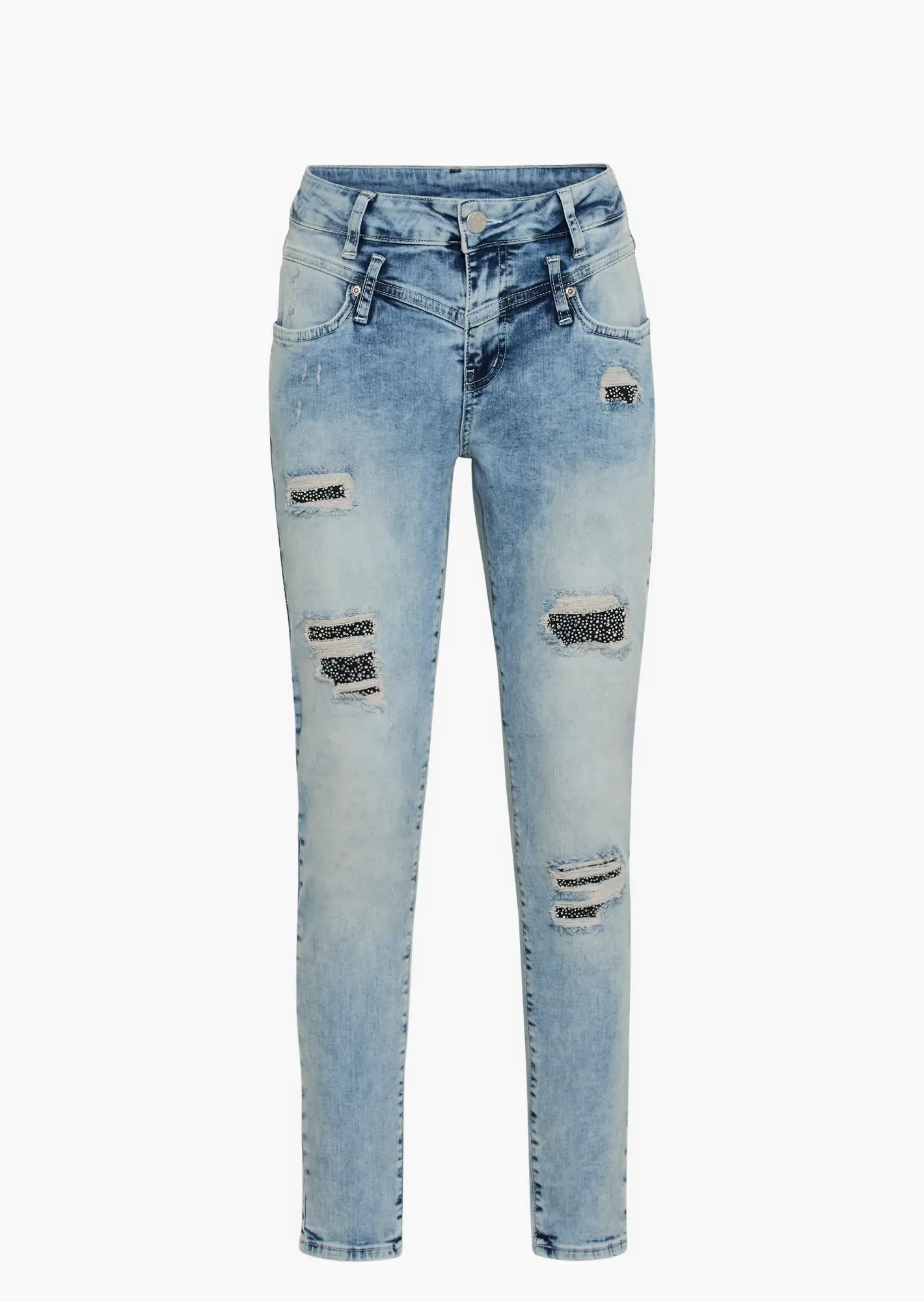 Jeans mit unterlegtem Destroyed, bleached denim