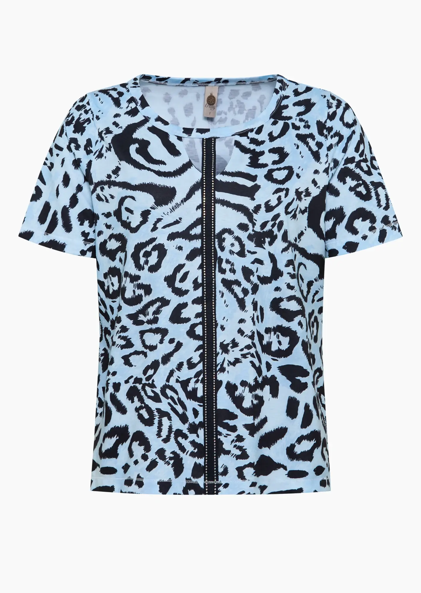 Shirt im Alloverleoprint & Ziersteinen, eiskristall