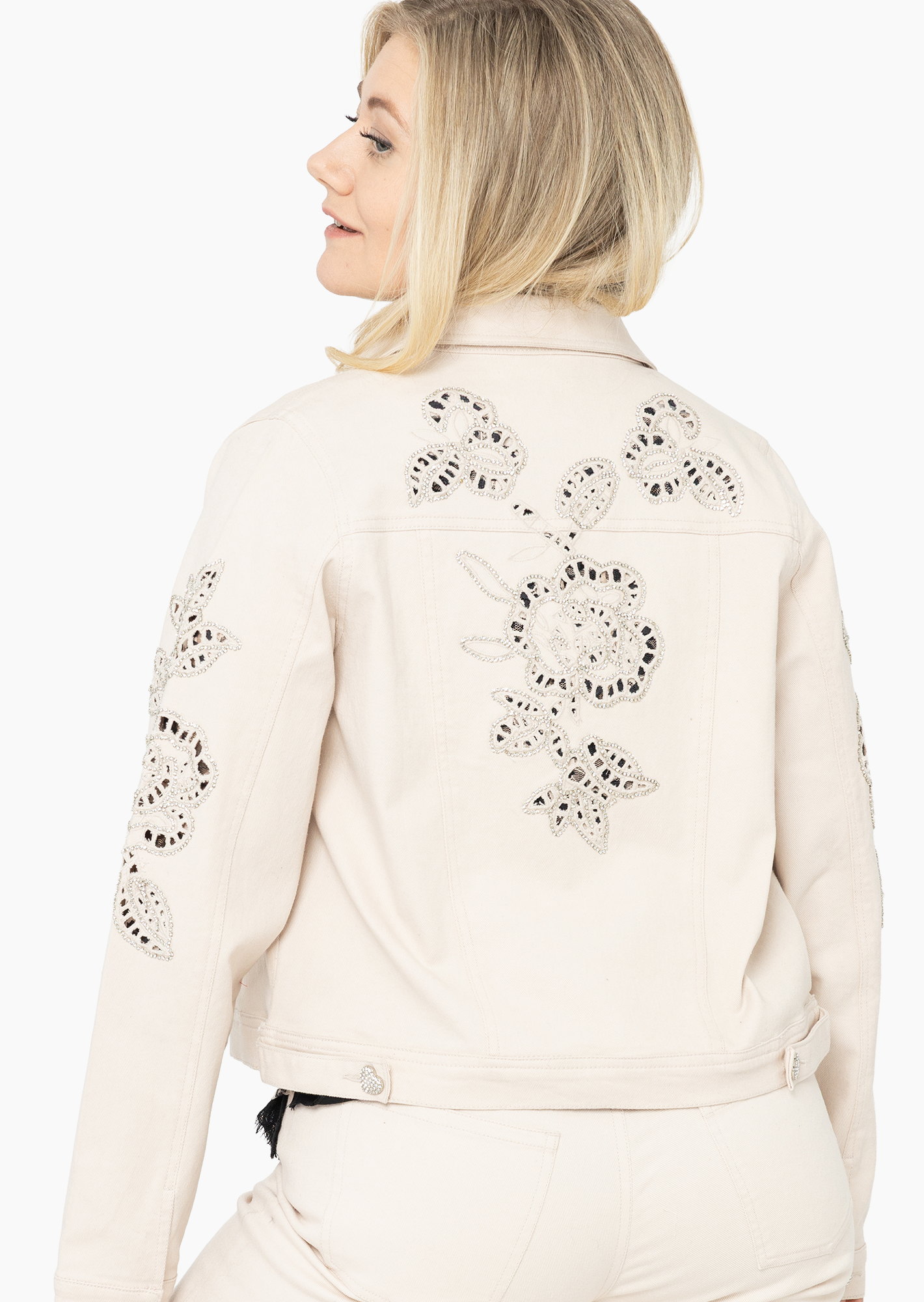 Jeansjacke mit Lochstickerei, crema