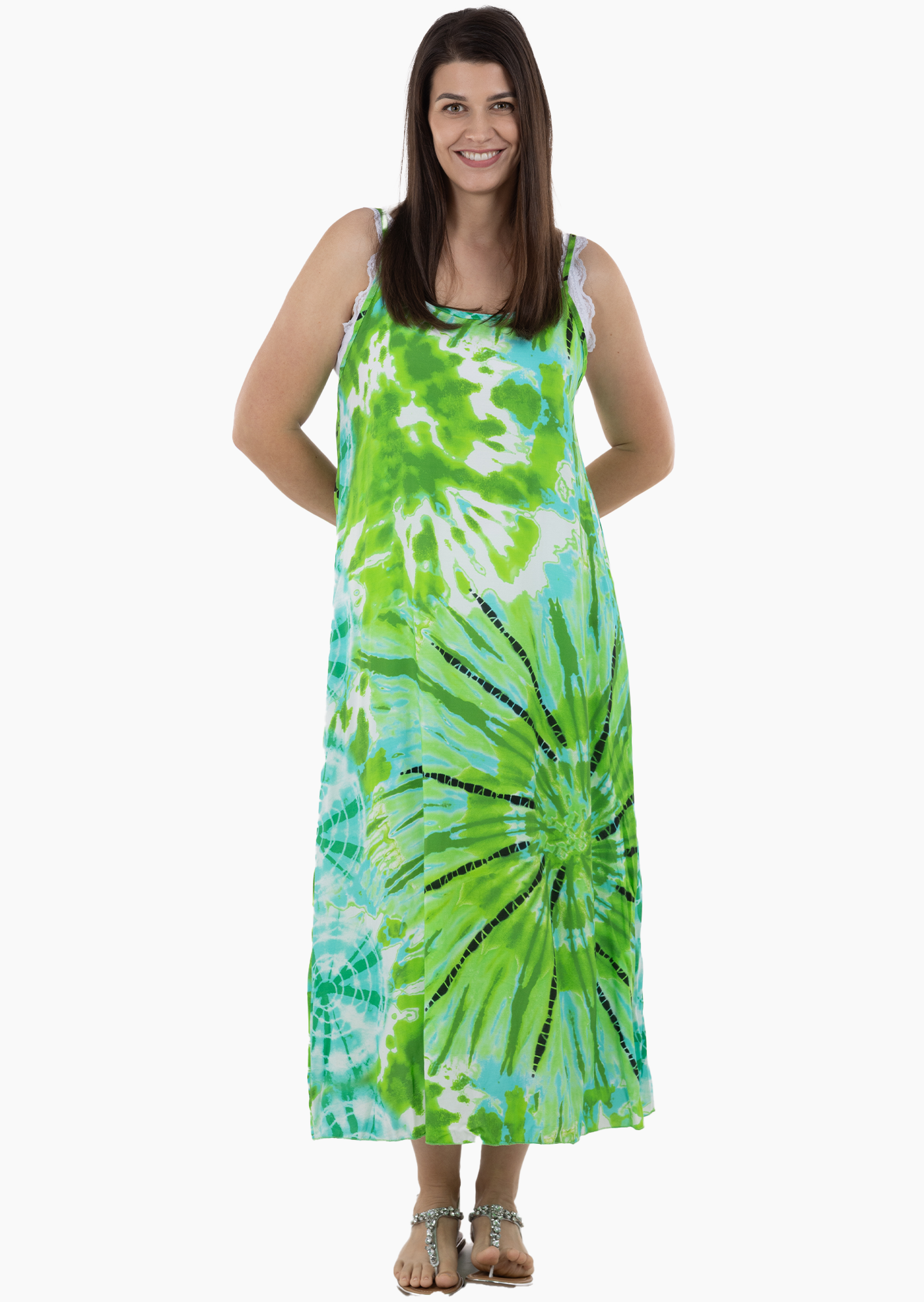 Leichtes Trägerkleid in Batik-Optik, grün