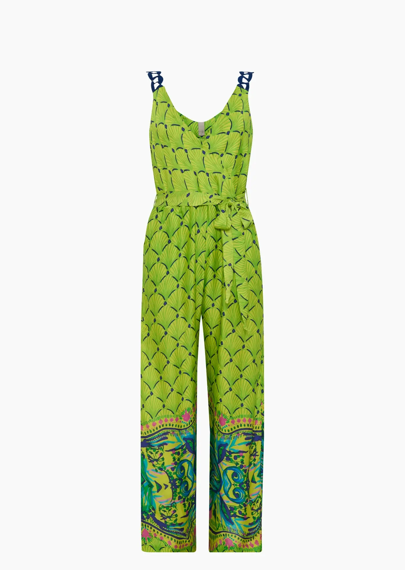 Jumpsuit aus Viskose-Satin mit dekorativen Trägern, grün