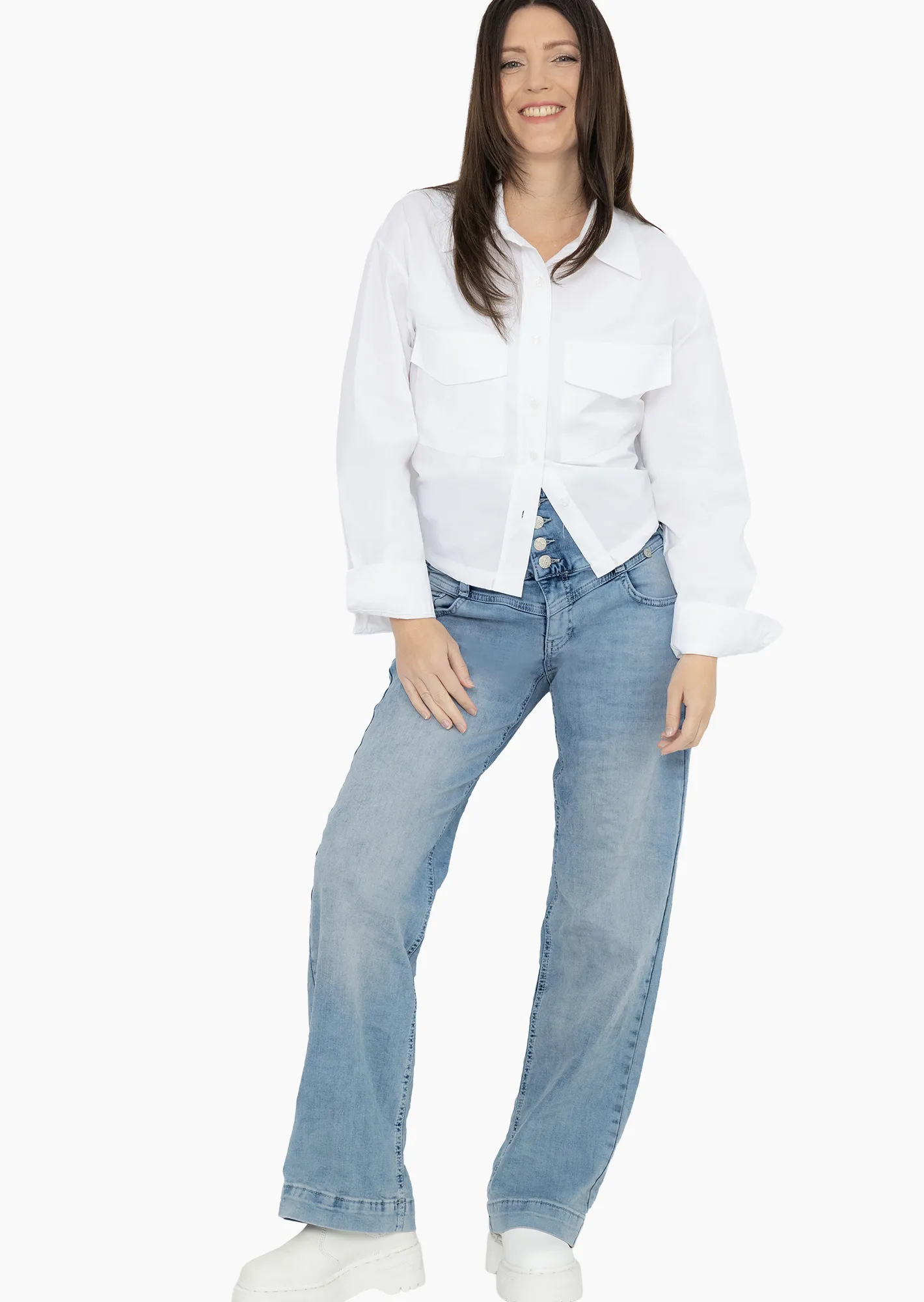 High Waist Wide Leg Jeans, light blue denim