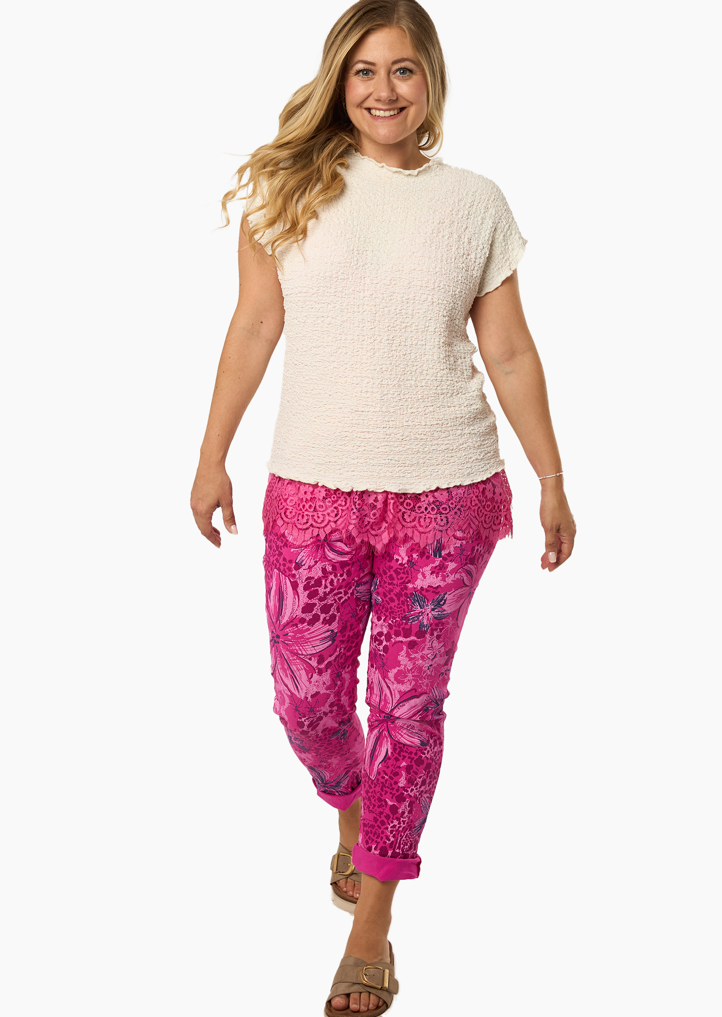 Joggpants mit sommerlichem Alloverprint, pink
