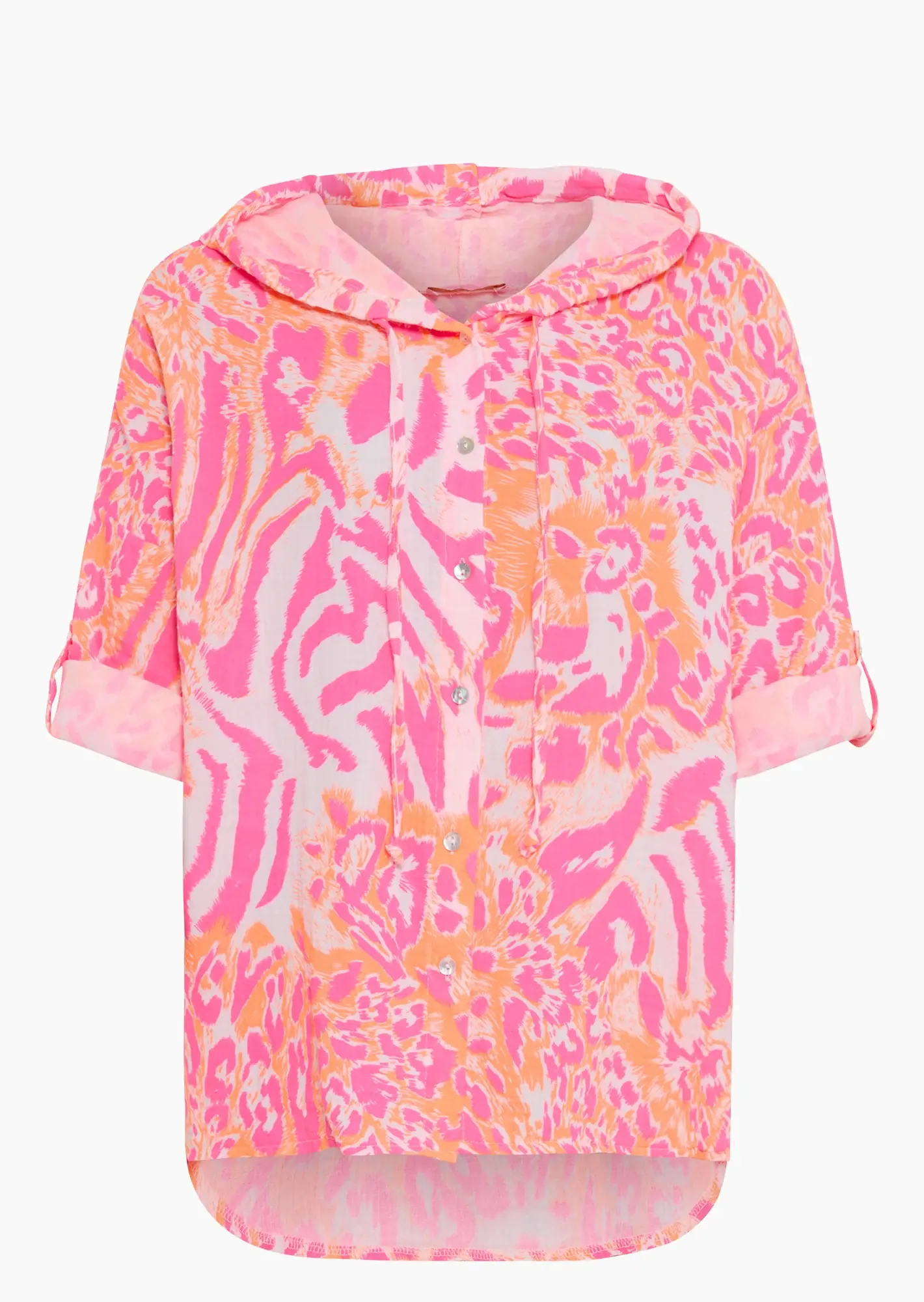 Bluse im Alloverleoprint, neonpink