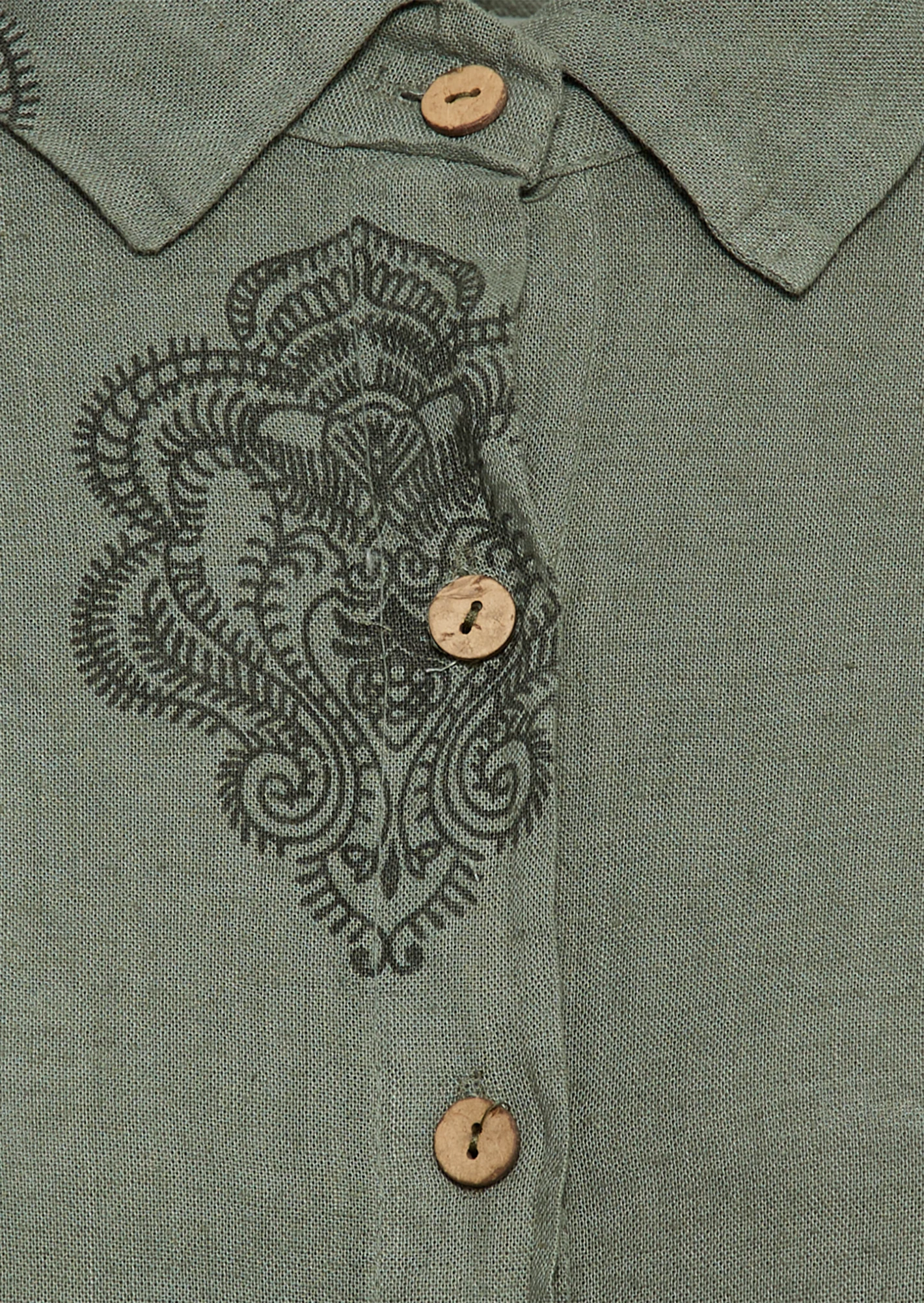 Leinenbluse mit Ornamenten, khaki