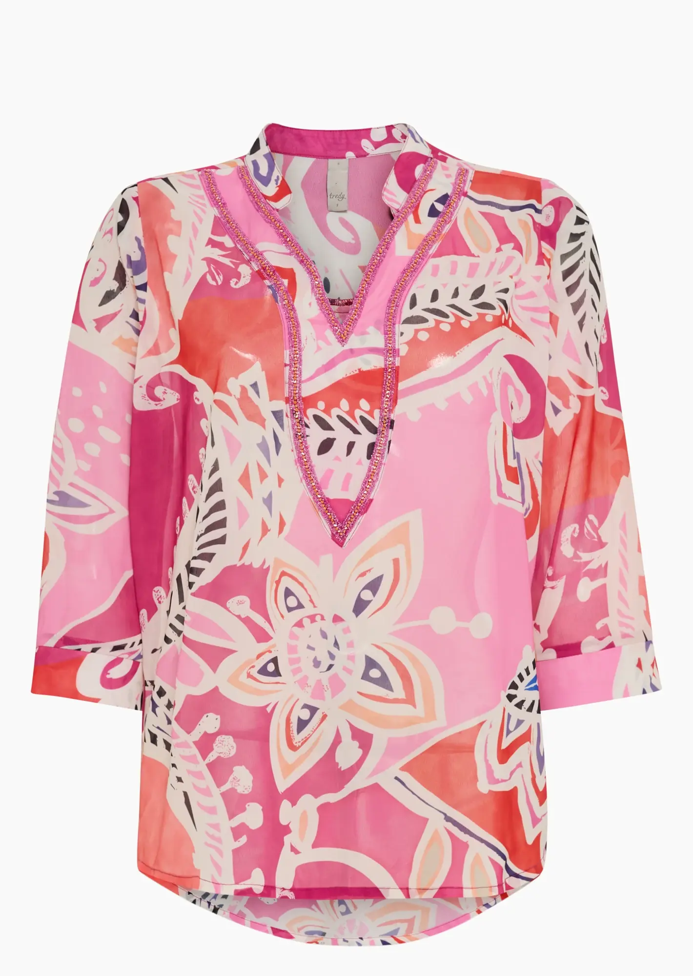 Bluse mit Zierperlen, pink-orange