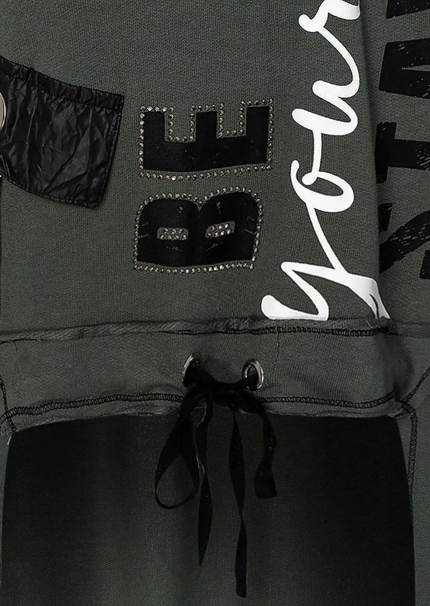 Sweatpullover 'Vokuhila', schwarz-oliv