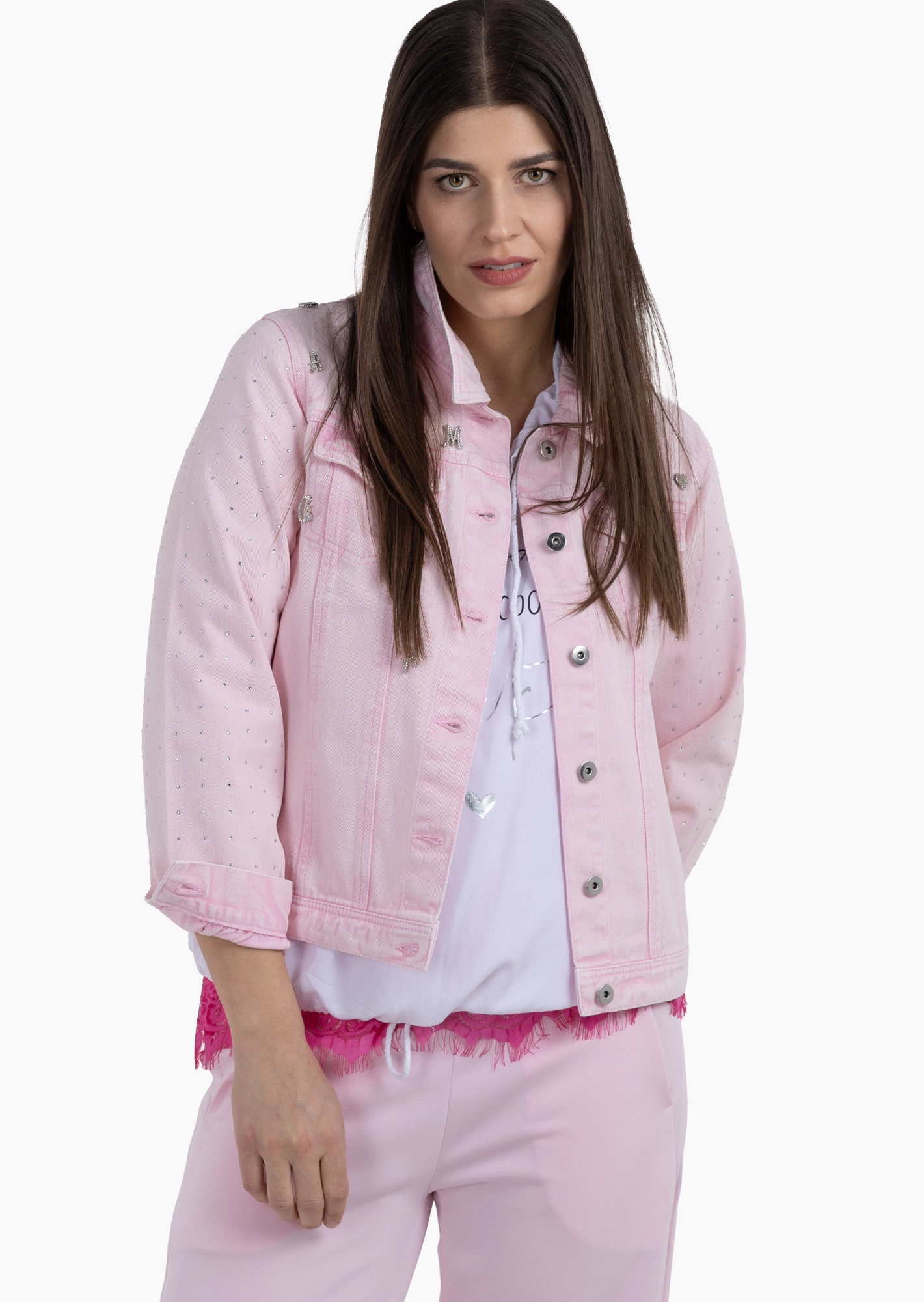 Jeansjacke 'GLAM' mit Glitzereffekten, mandelblüte