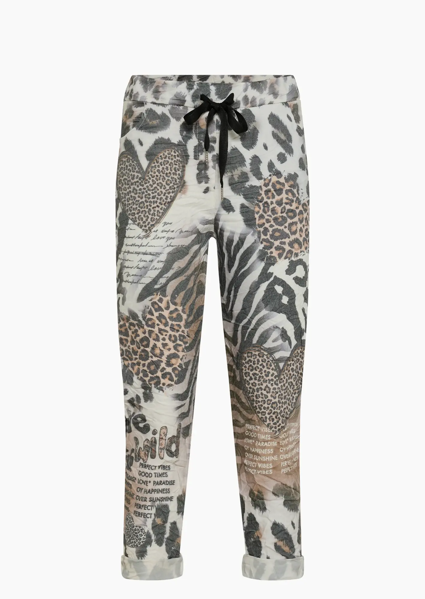 Joggpants im Animalprint mit Herzen, schwarz-weiß