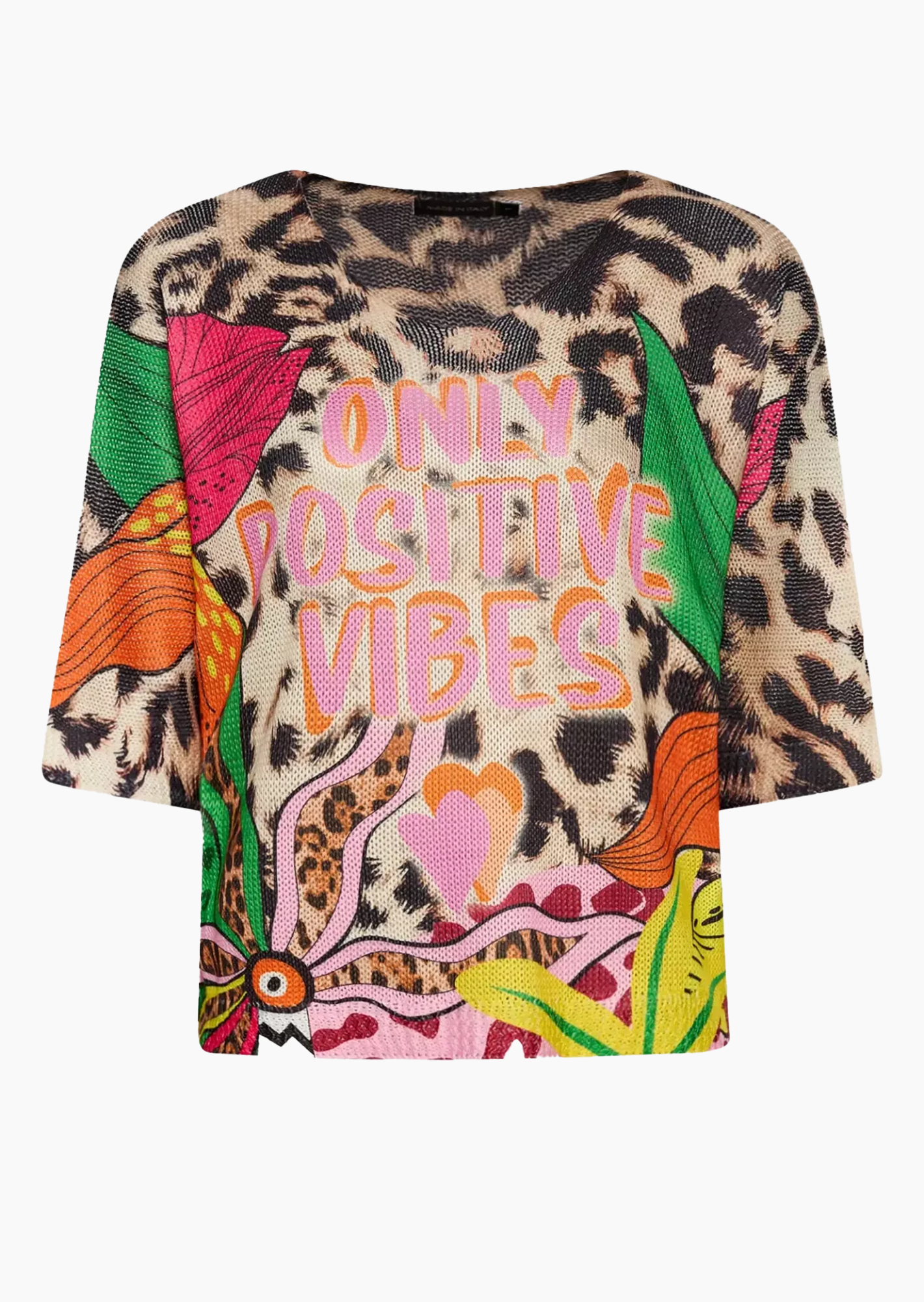 Stylischer Print-Strickpullover 'Only Positive Vibes', bunt