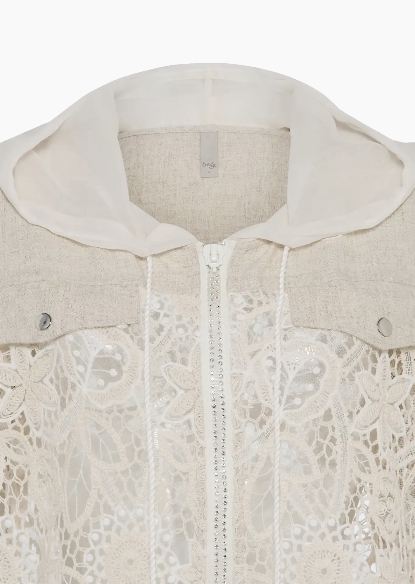 Jacke im Leinenmix mit Häkelspitze, sand-melange