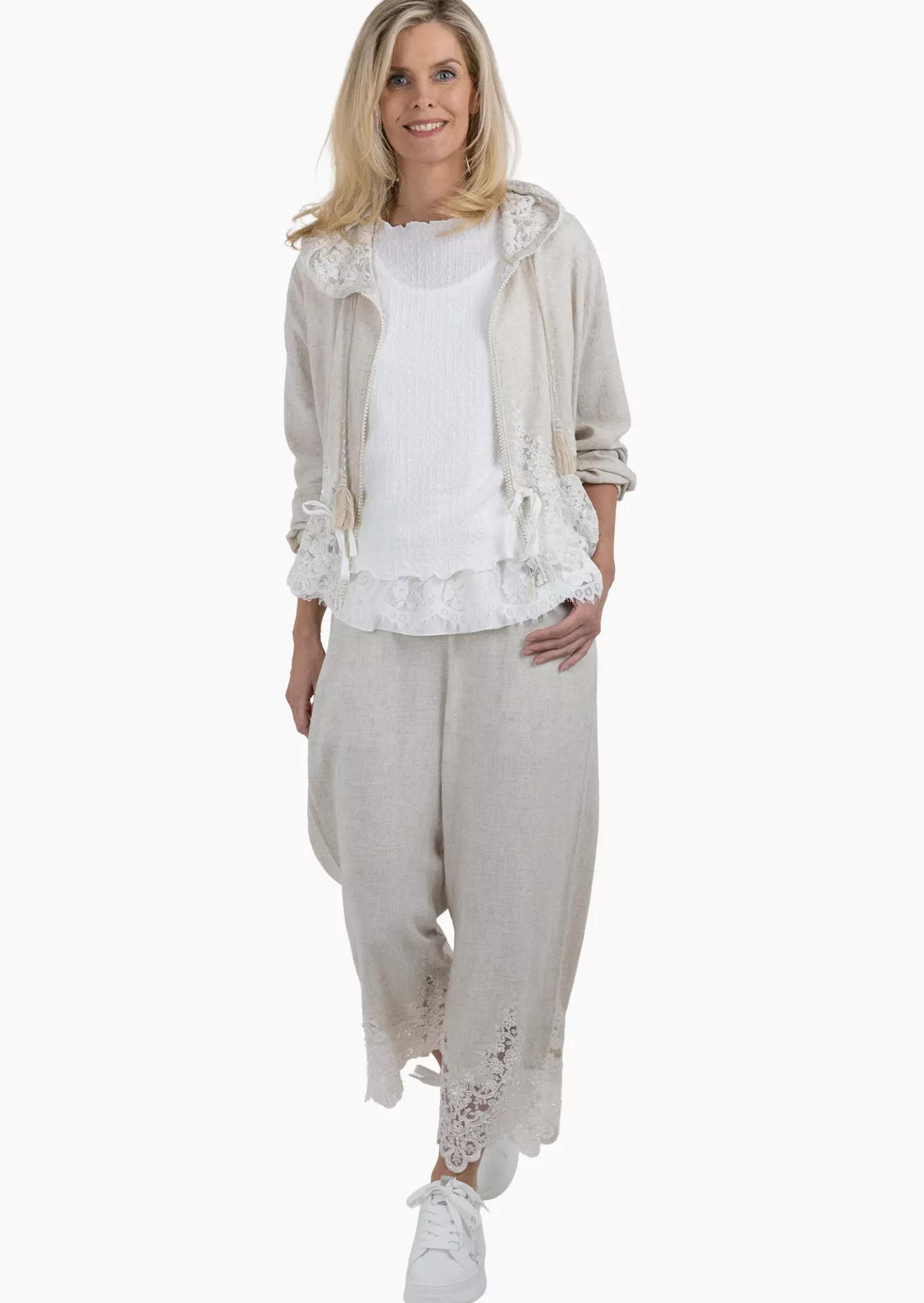 Leichte Hose mit detailverliebten Highlights, sand-melange