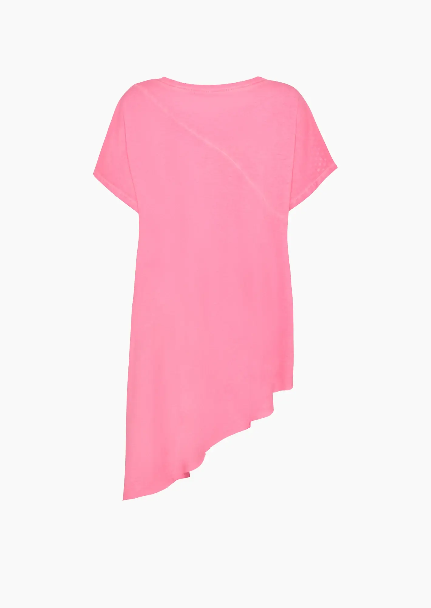 asymmetrisches Baumwoll-Shirt mit Häkeldetails, neonpink