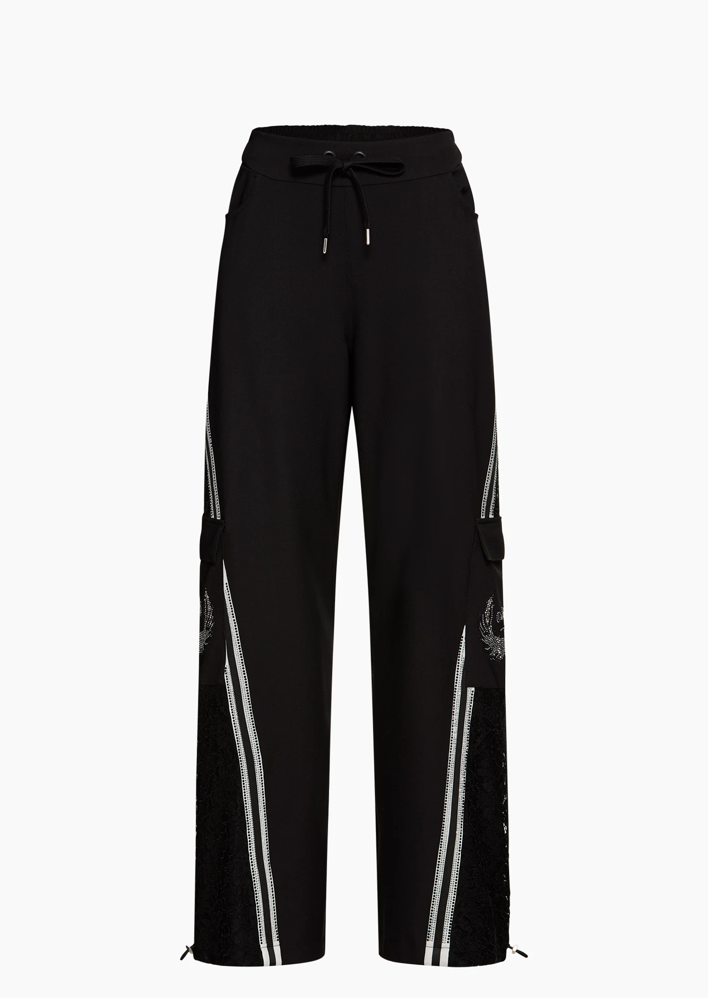 Hose Wide Leg mit dekorativen Details, schwarz