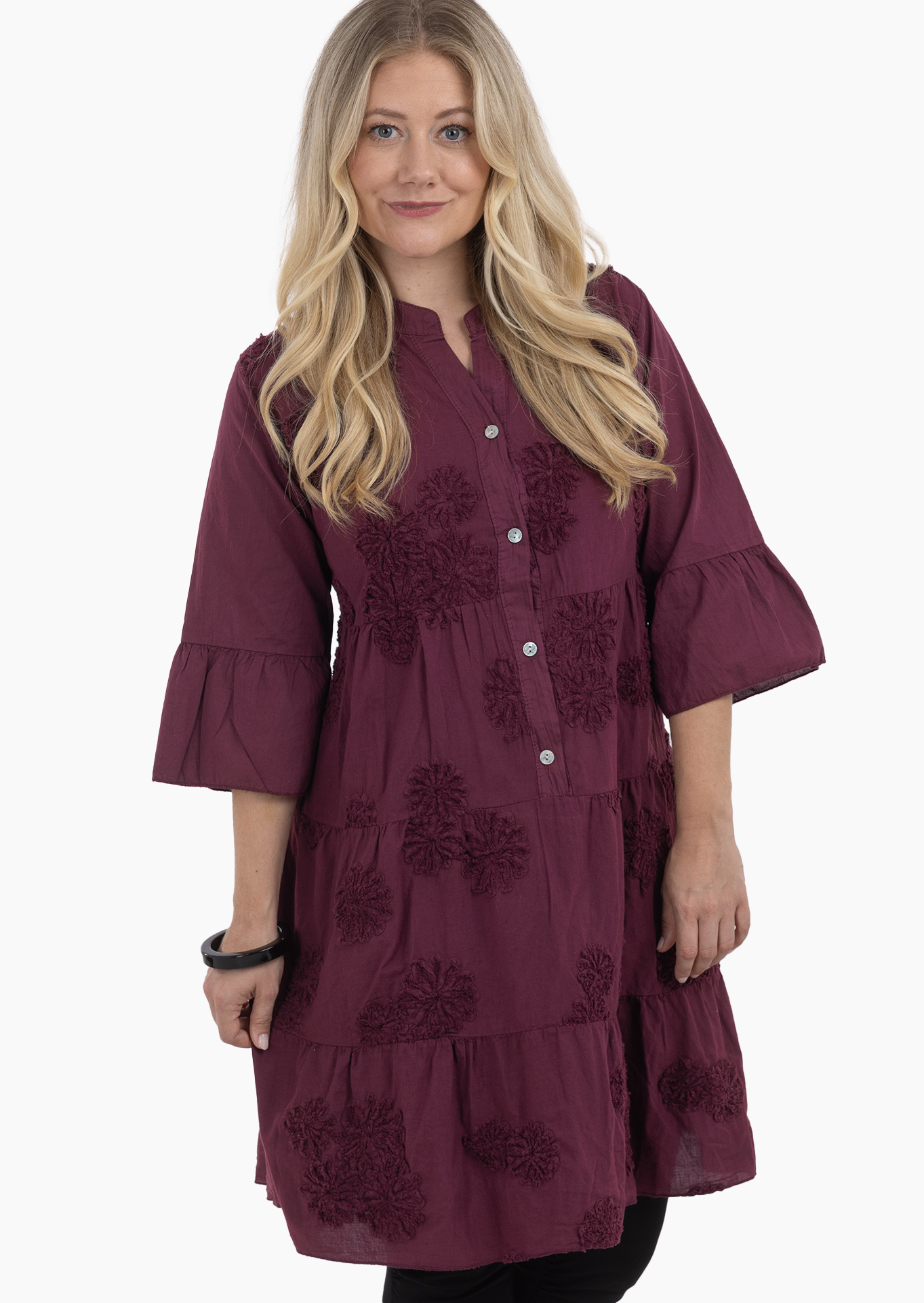 Kleid mit Blumenpatches, burgund