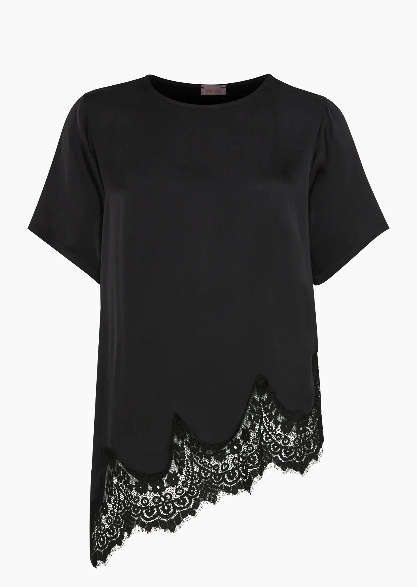 asymmetrisches Shirt aus Viskose-Satin, schwarz