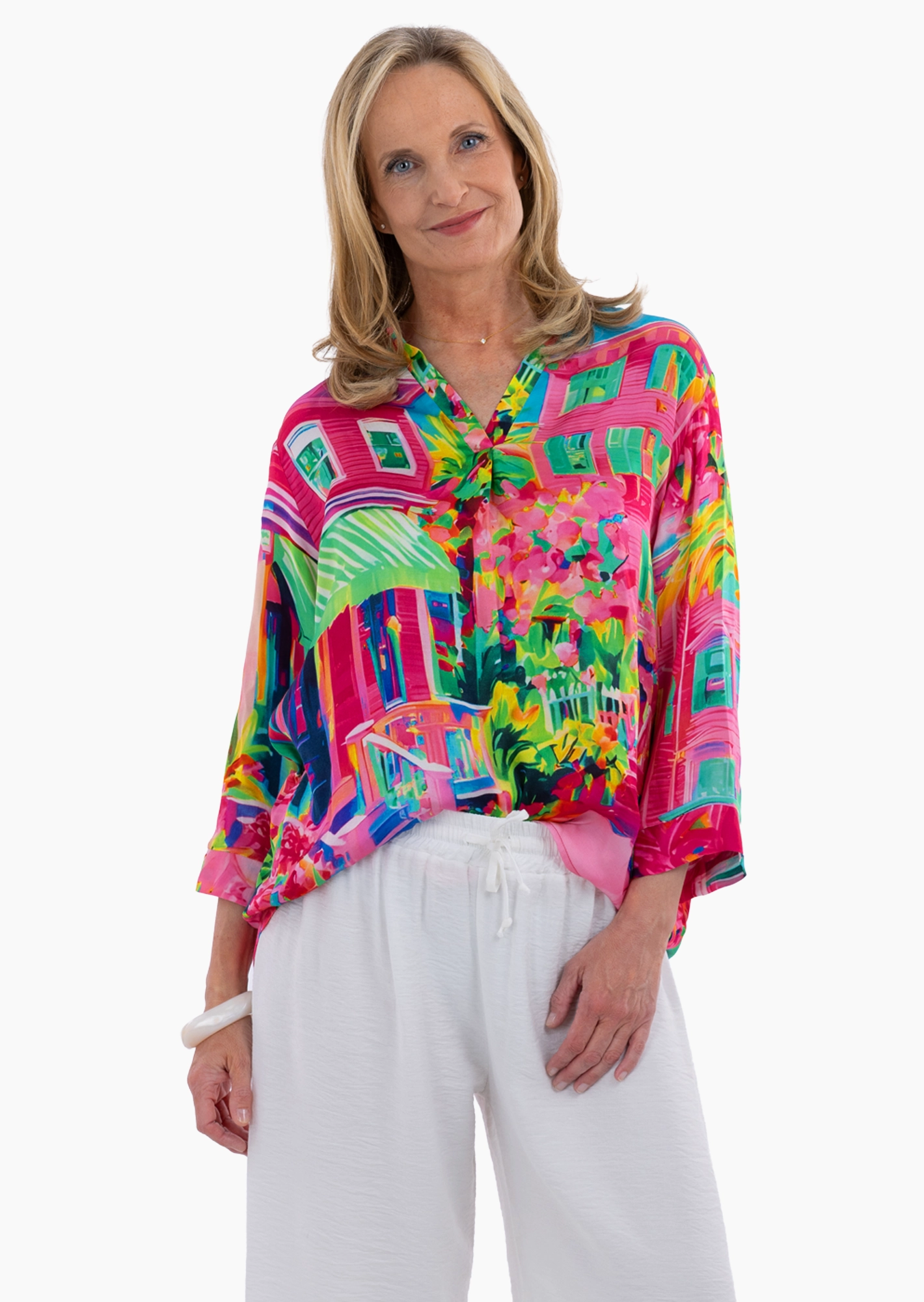 Viskose-Satin-Bluse im farbenfrohen Print, pink