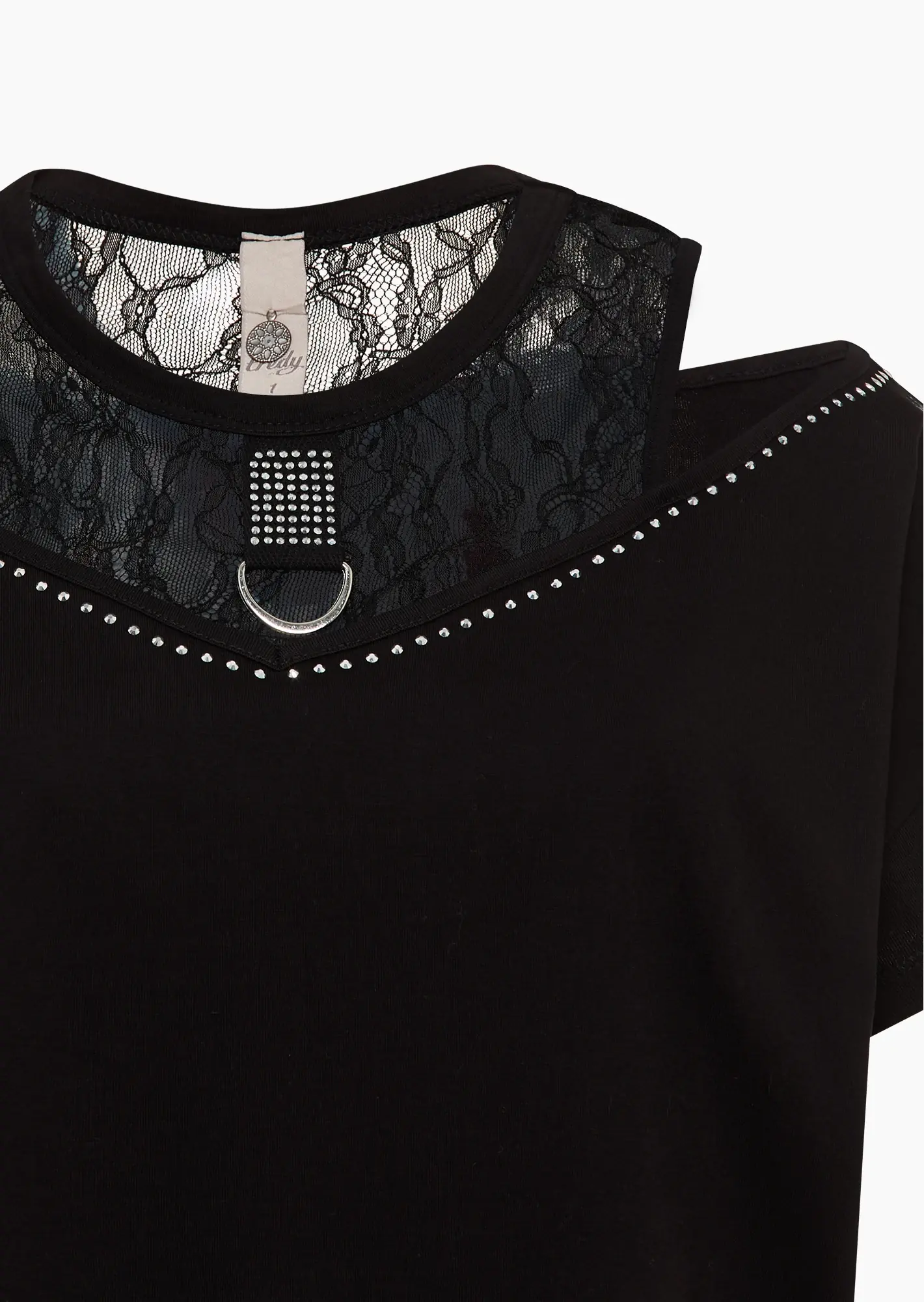 Shirt mit Spitze & Cut-Outs, schwarz