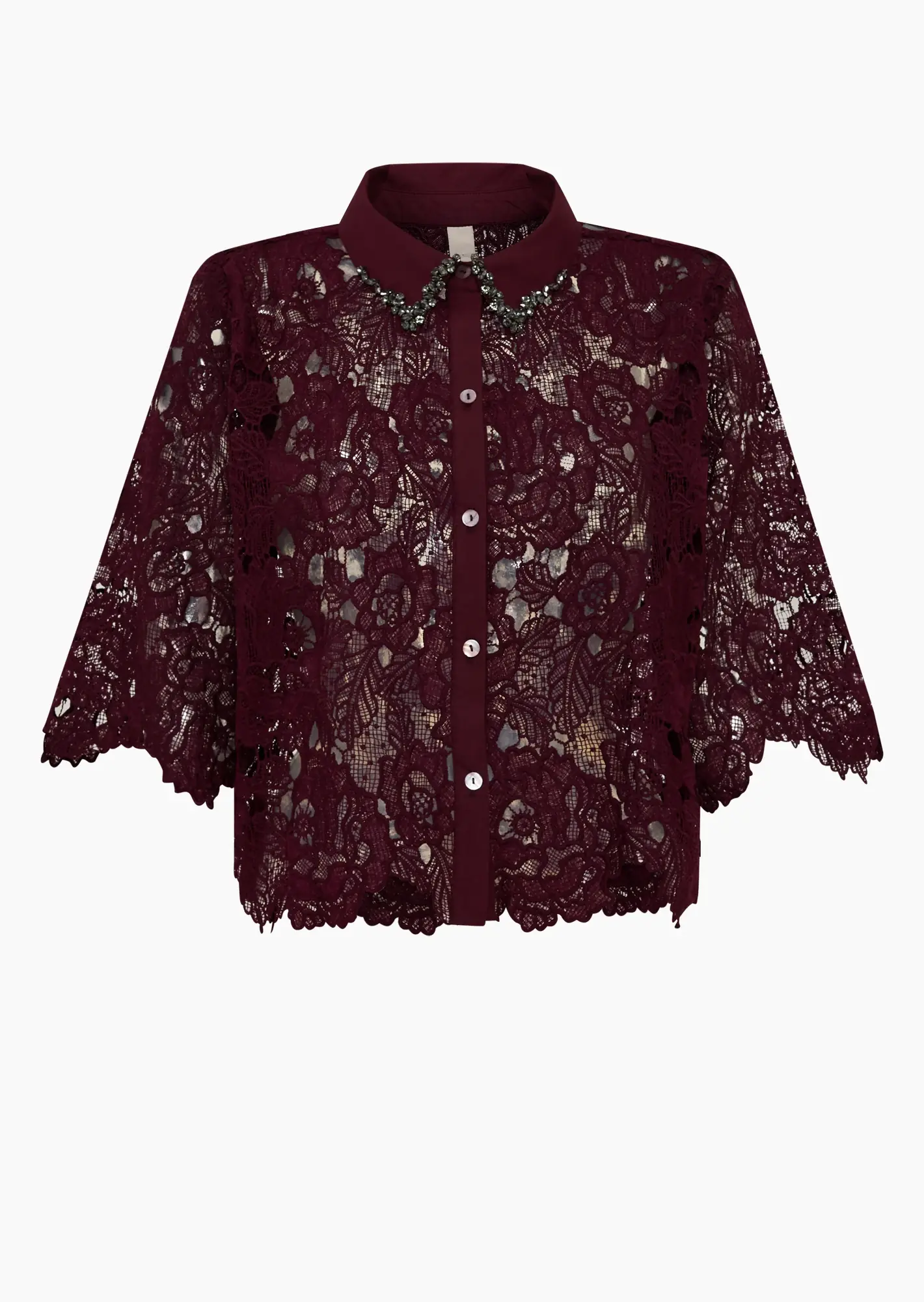 Bluse im Alloverspitzendesign, plum