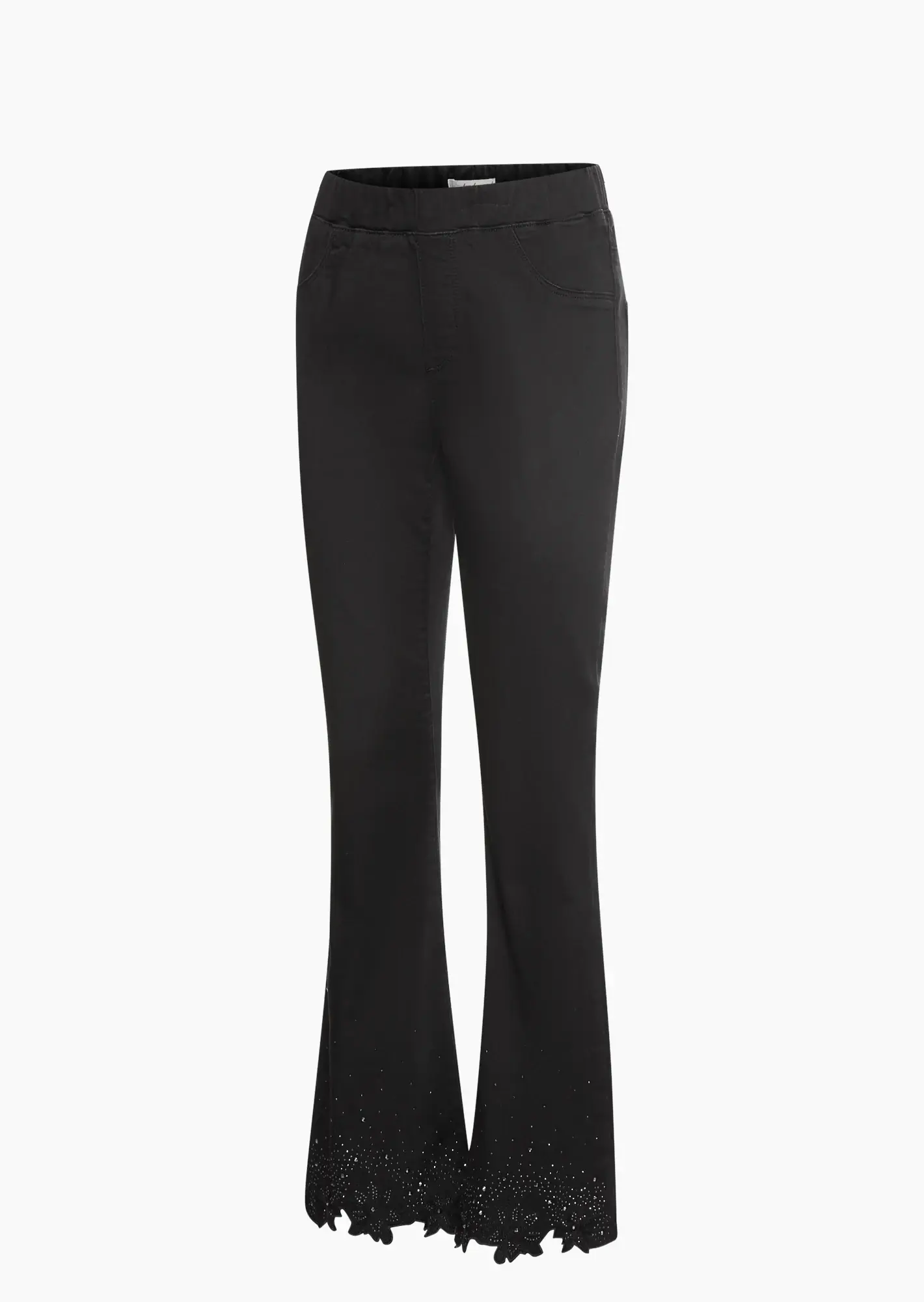 Jeggings im Bootcut-Style mit Ziersteinen, schwarz