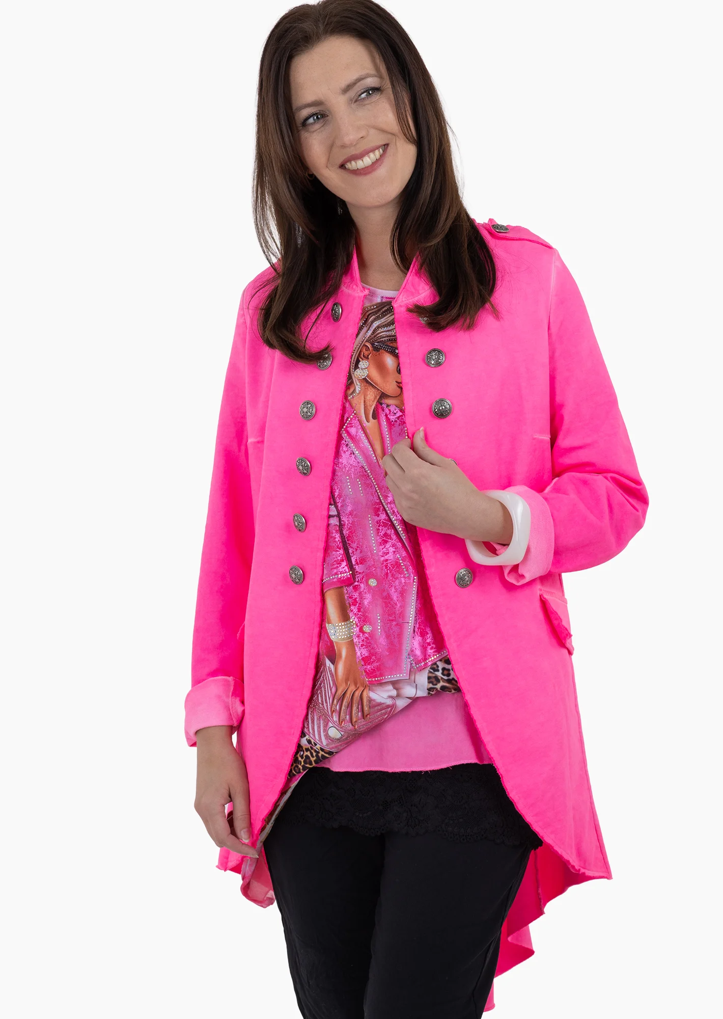 Blazer im Military-Style, neonpink