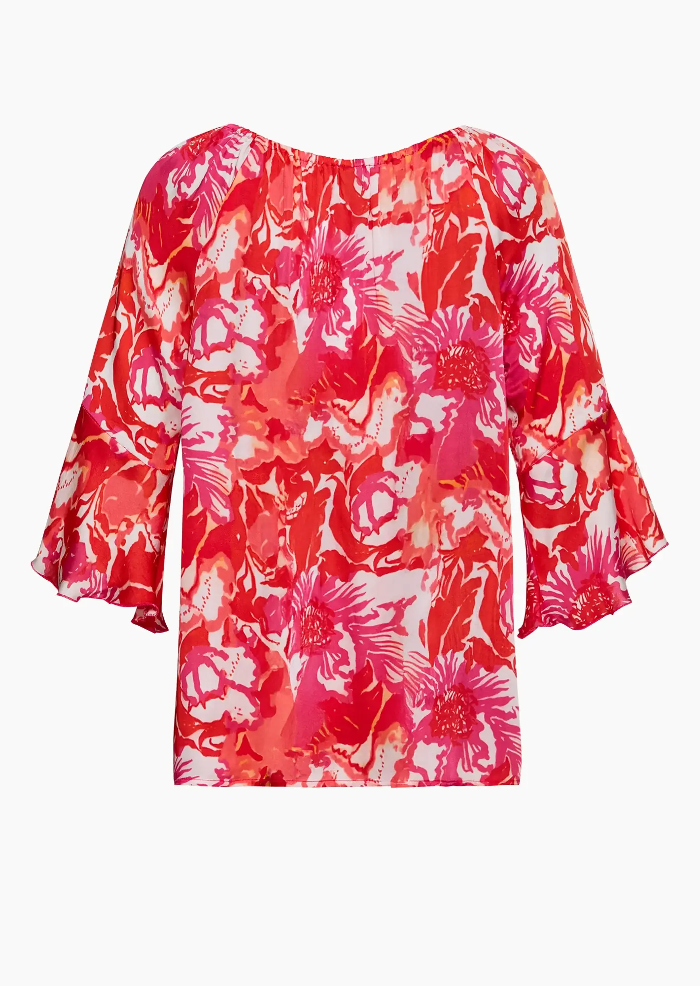 Viskose-Bluse mit Volantärmeln, pink
