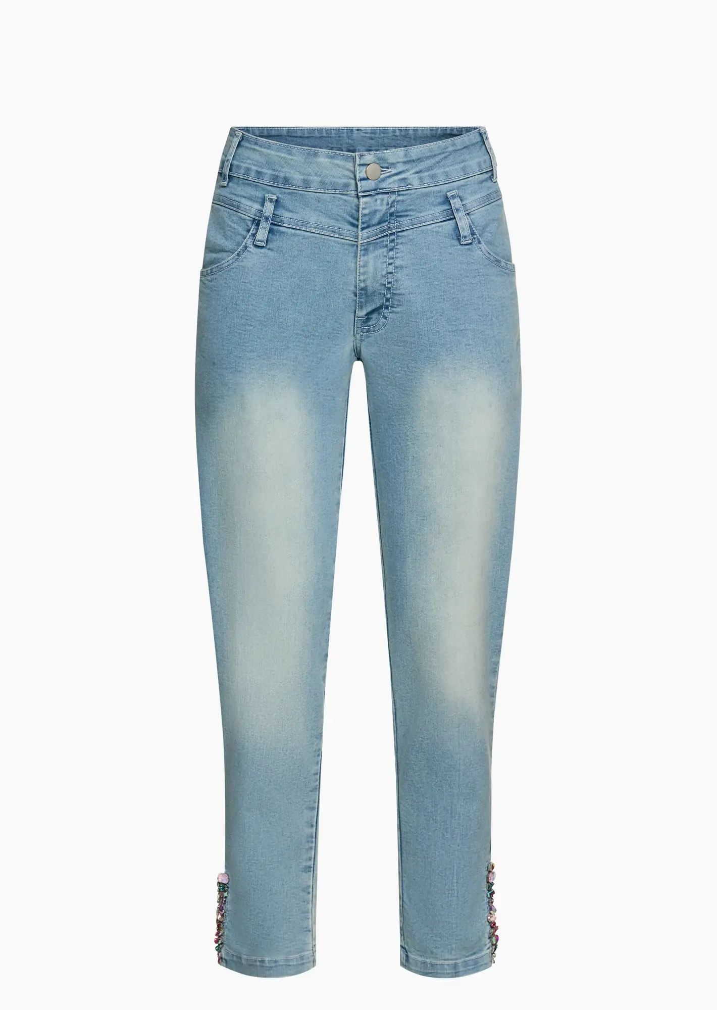 Jeans mit Ziersteinen am Beinende, light blue denim