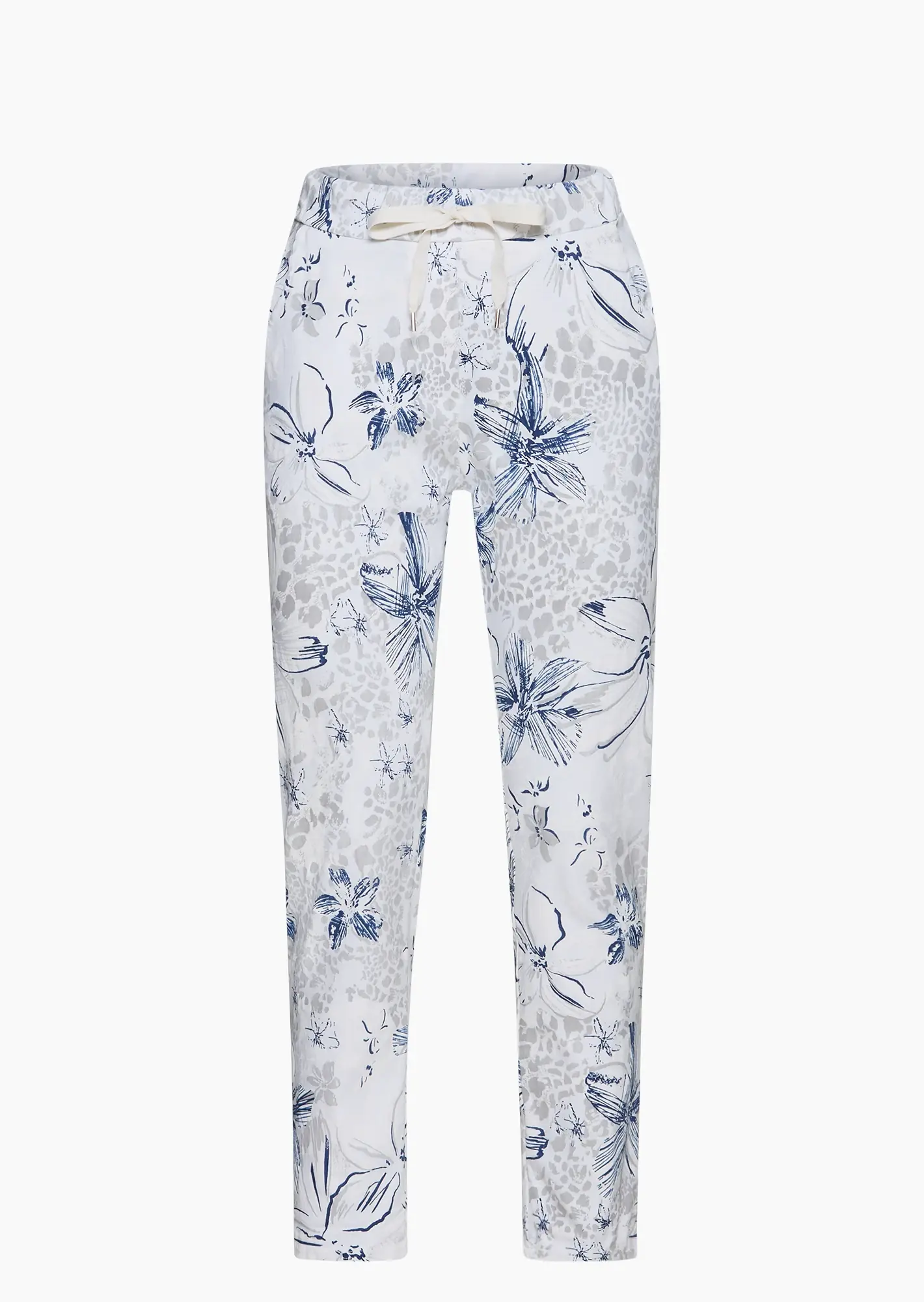 Joggpants mit sommerlichem Alloverprint, weiß