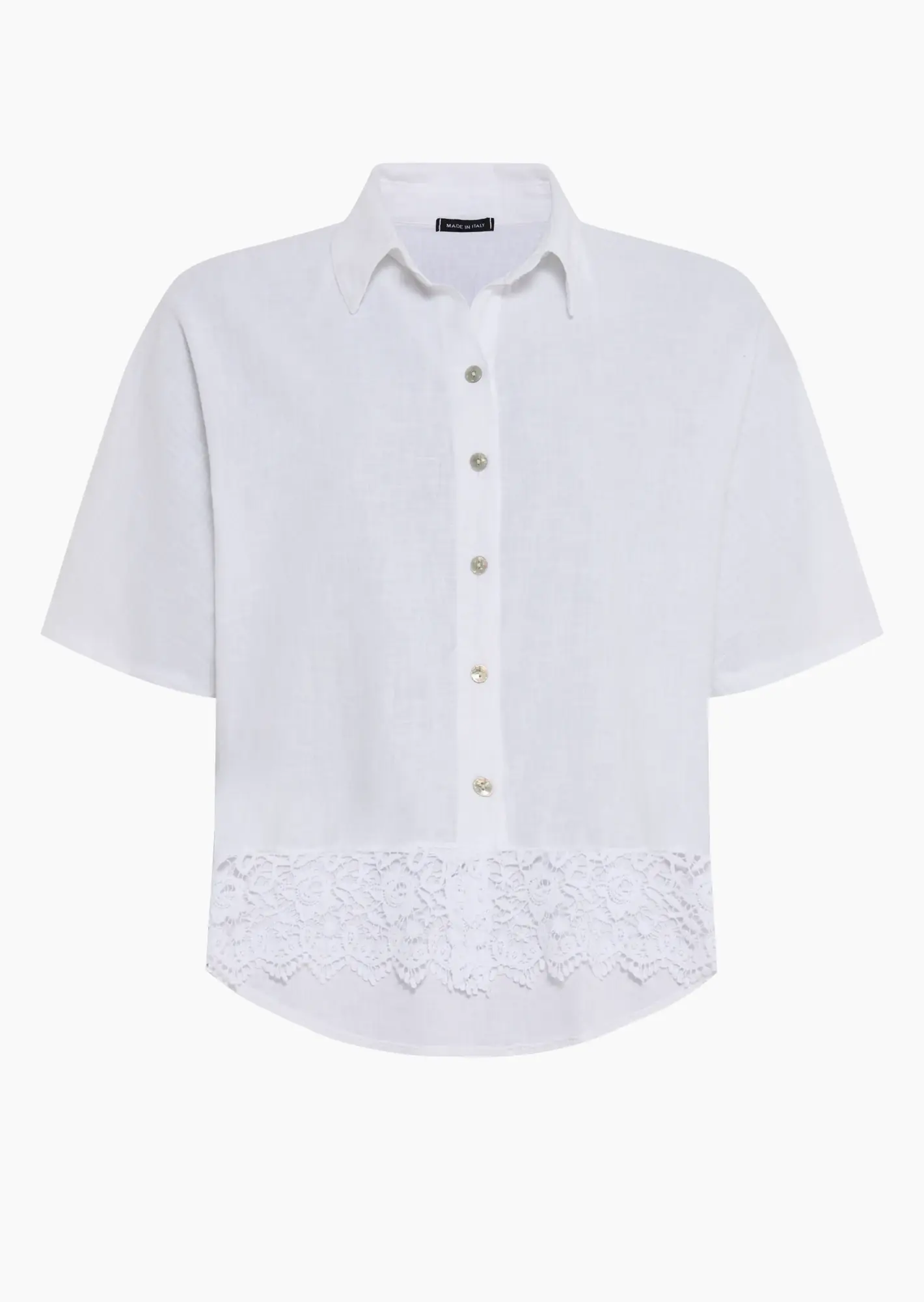 Leinenmixbluse mit Häkeldetails, weiß