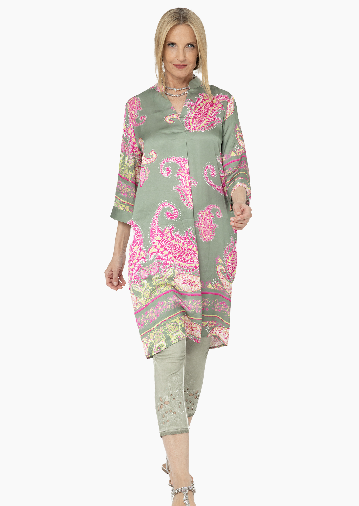 Kleid gemustert, salbei