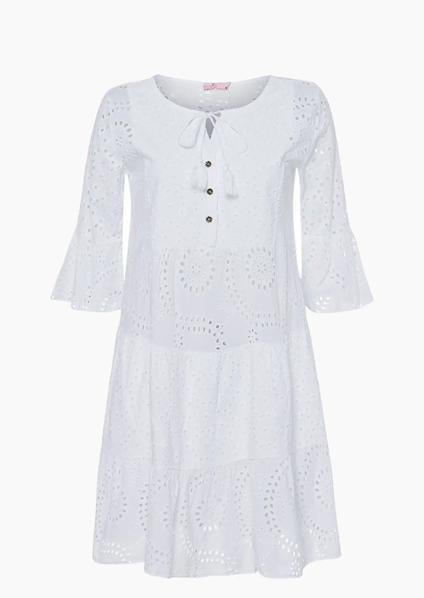 Kleid mit Lochstickerei, weiß