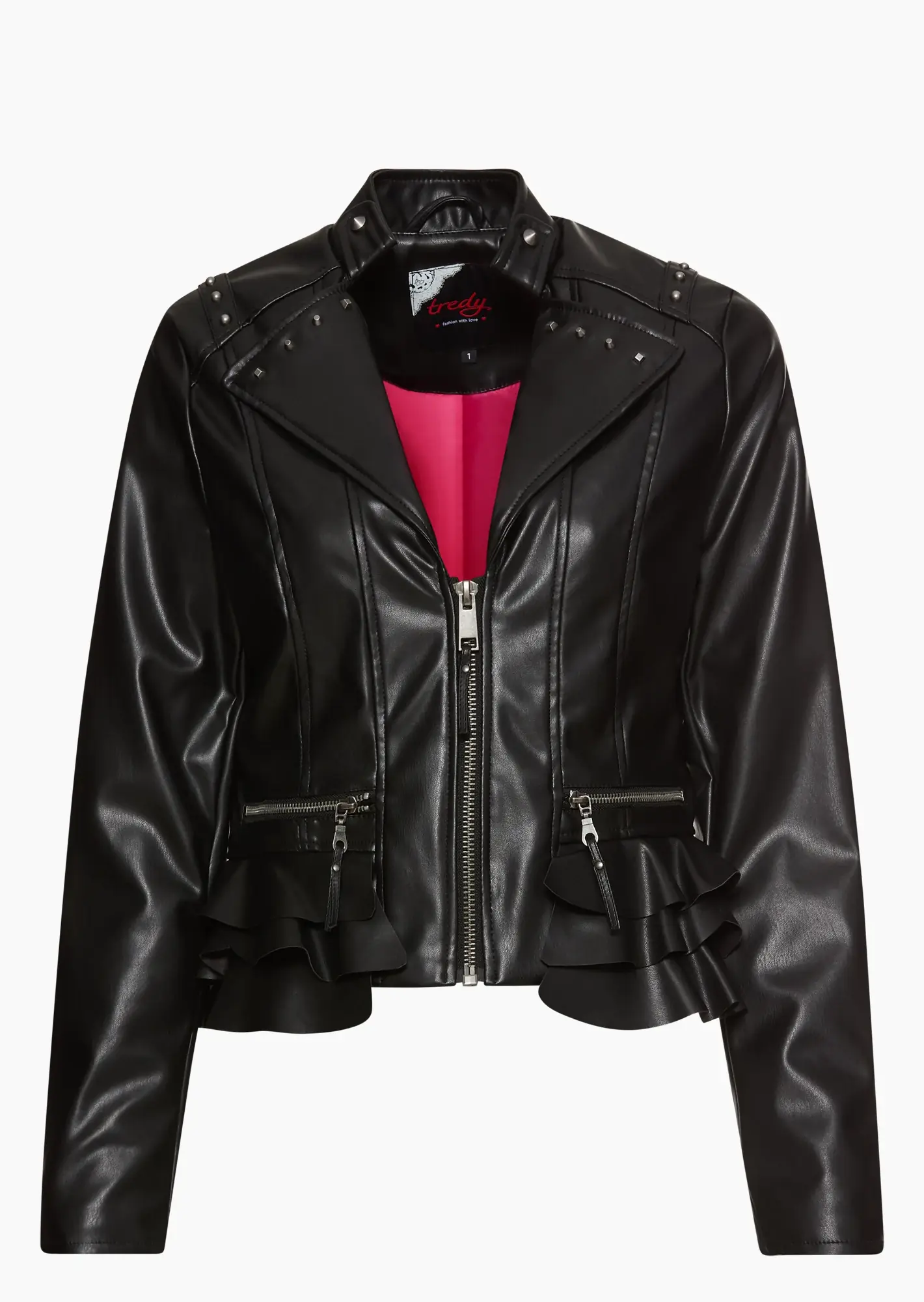 Jacke mit Nieten in Leder-Optik, schwarz